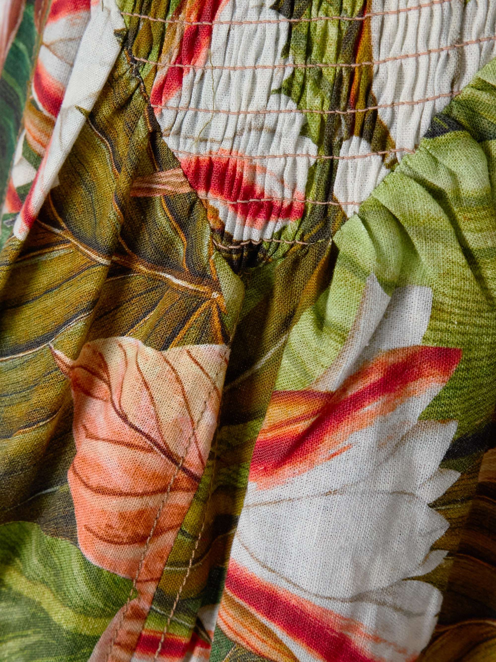 Botanical Forest asymmetric tiered linen-blend midi skirt view