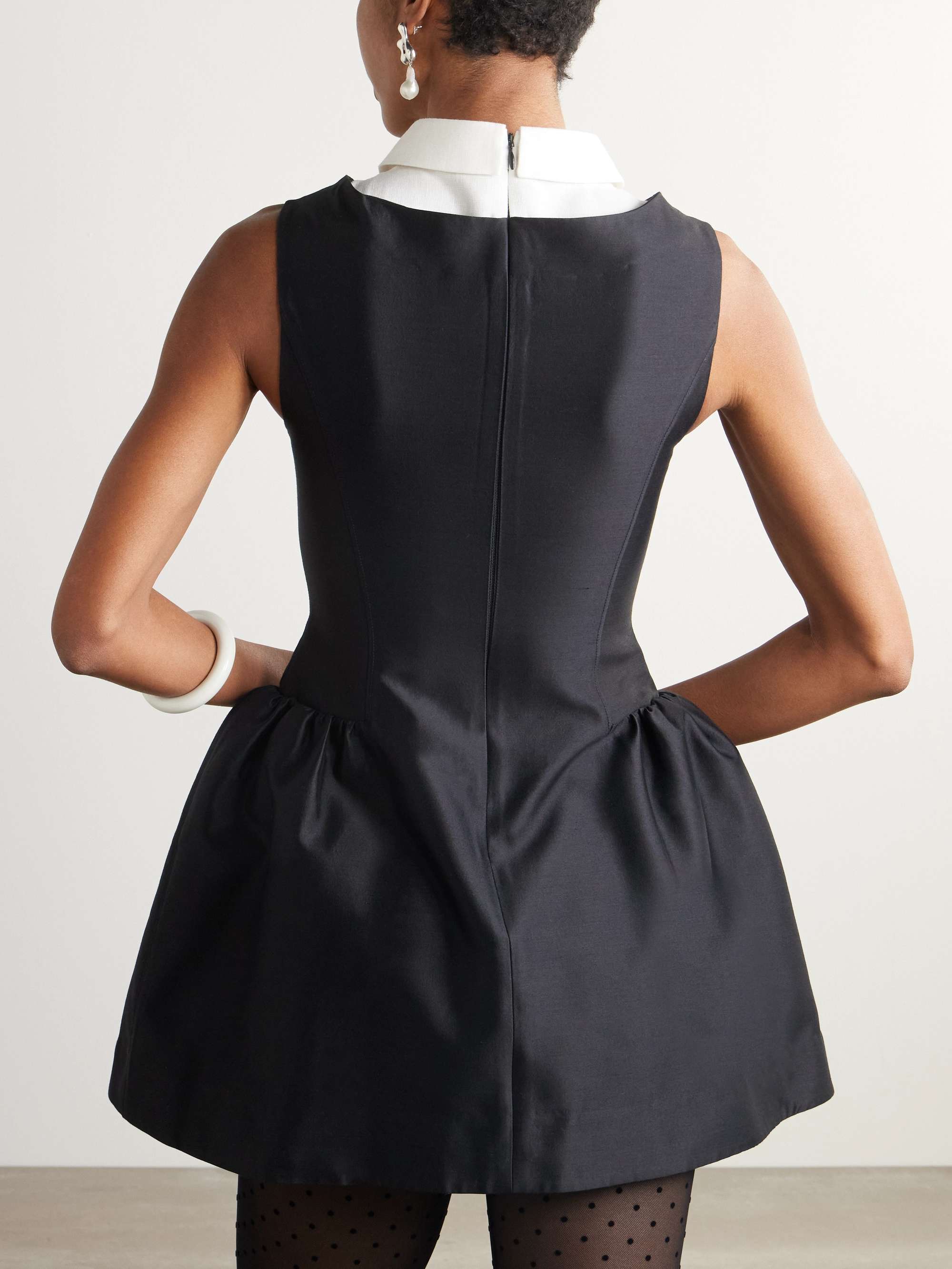 Gathered wool and linen-blend trimmed wool and silk-blend twill mini dress view