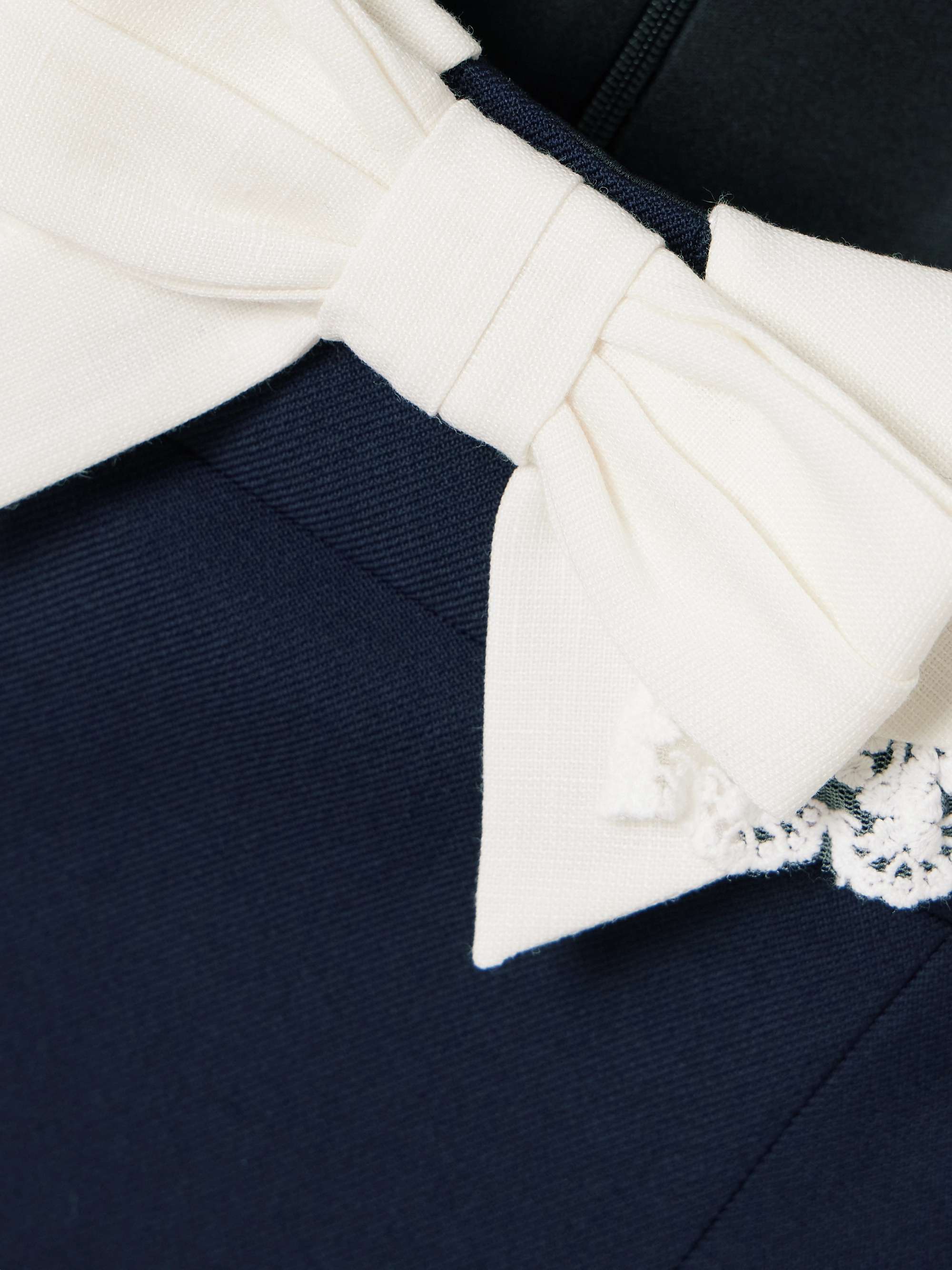 Lace-trimmed bow-detailed wool and silk-blend twill mini dress view