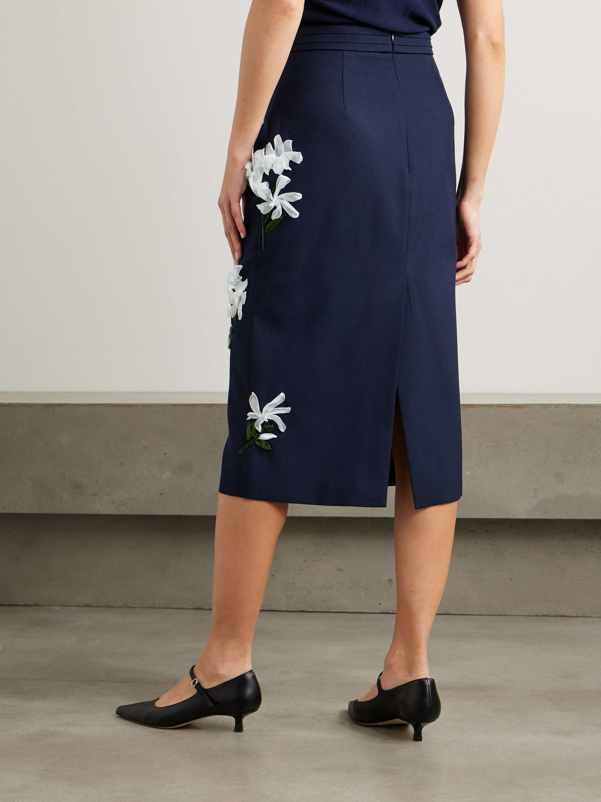 Embellished wool and silk-blend twill midi skirt view