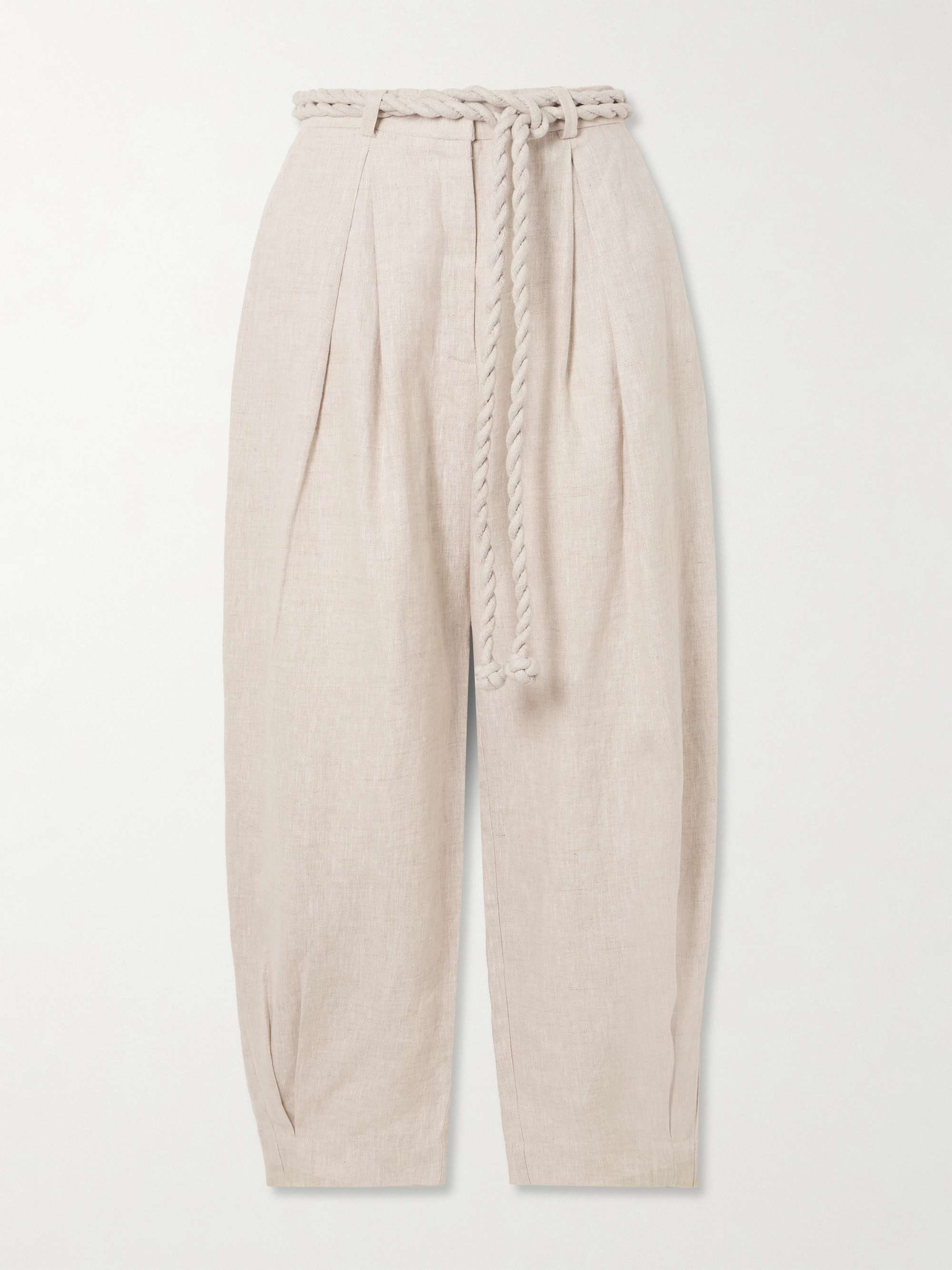 Una Vida belted pleated linen tapered pants view