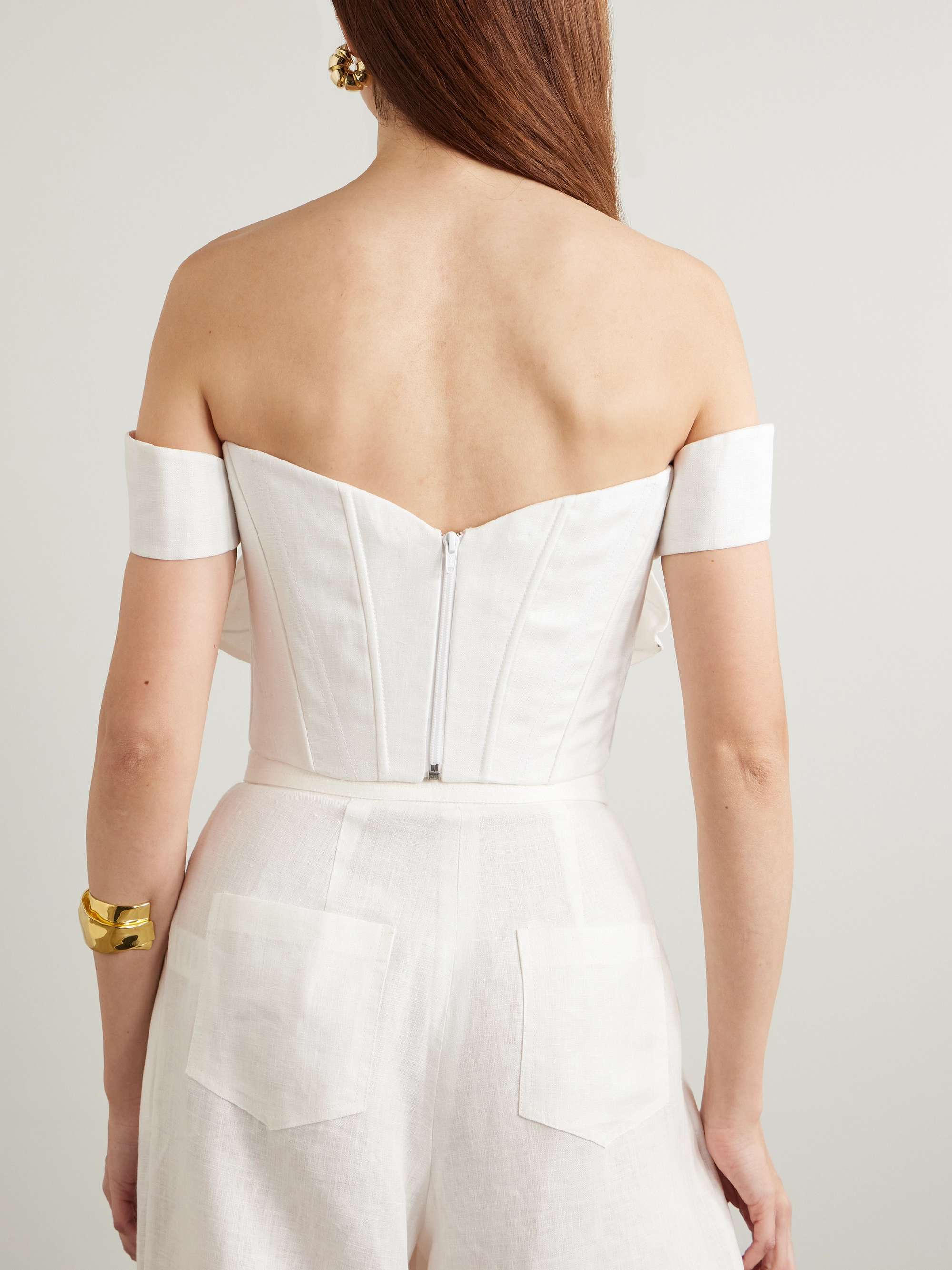 Loto appliquéd linen bustier top view