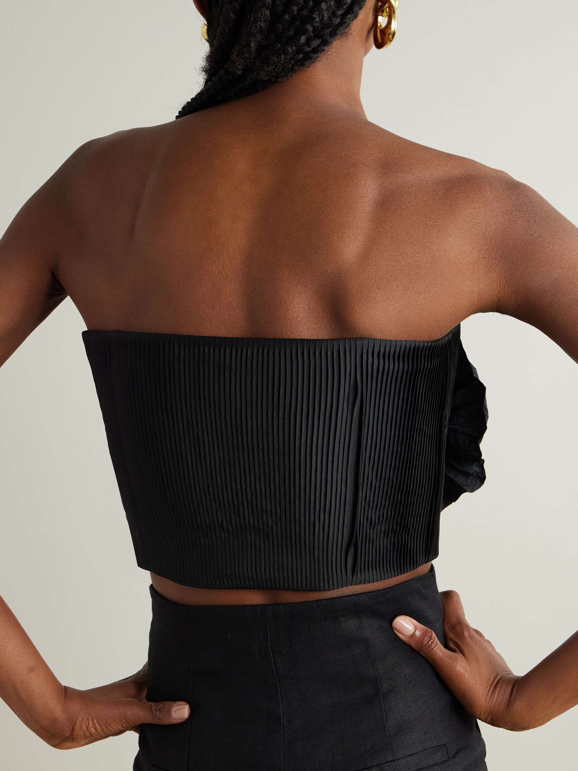 No Me Olvides appliquéd pleated taffeta top view