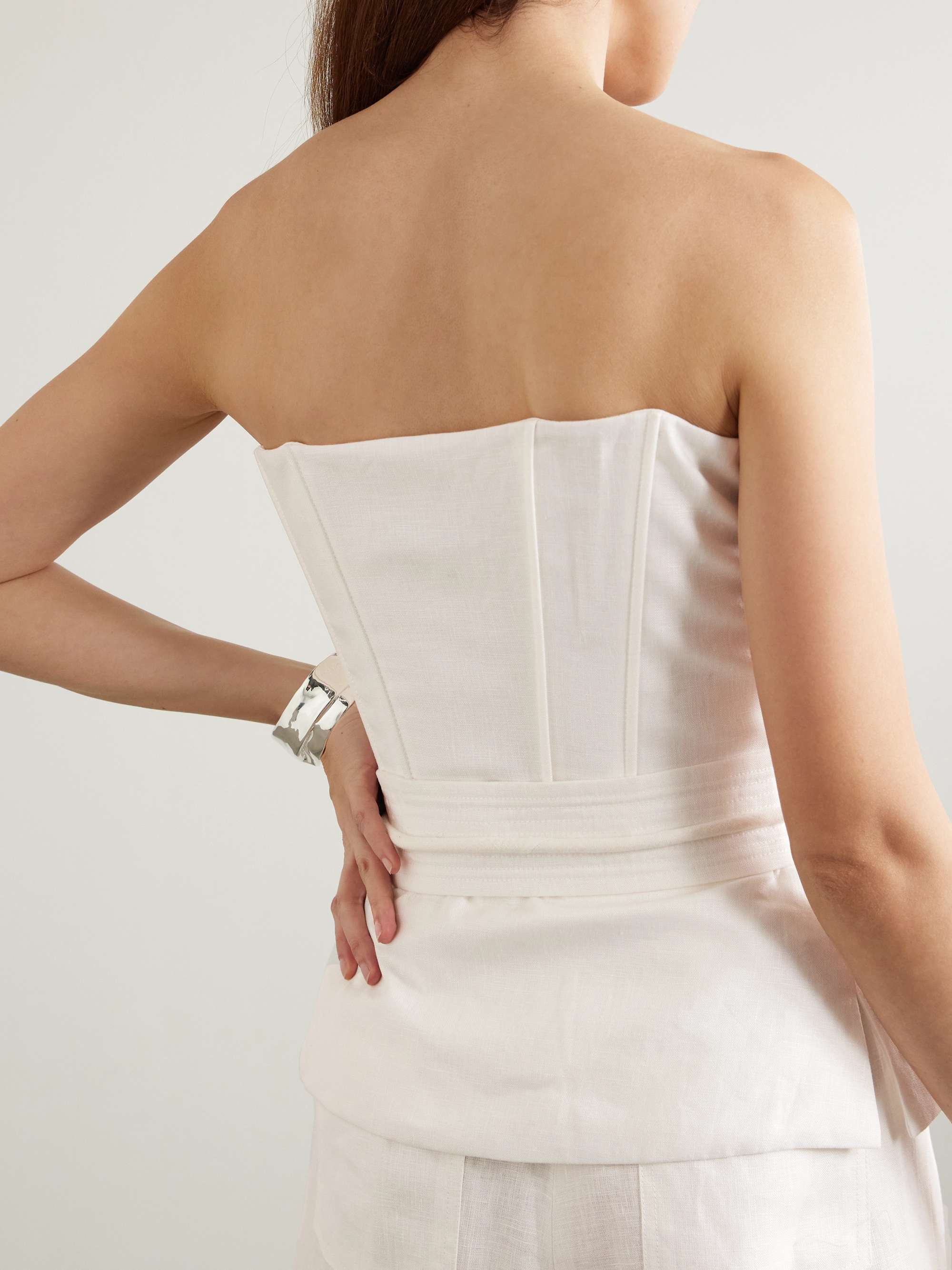 Tum belted linen corset top view
