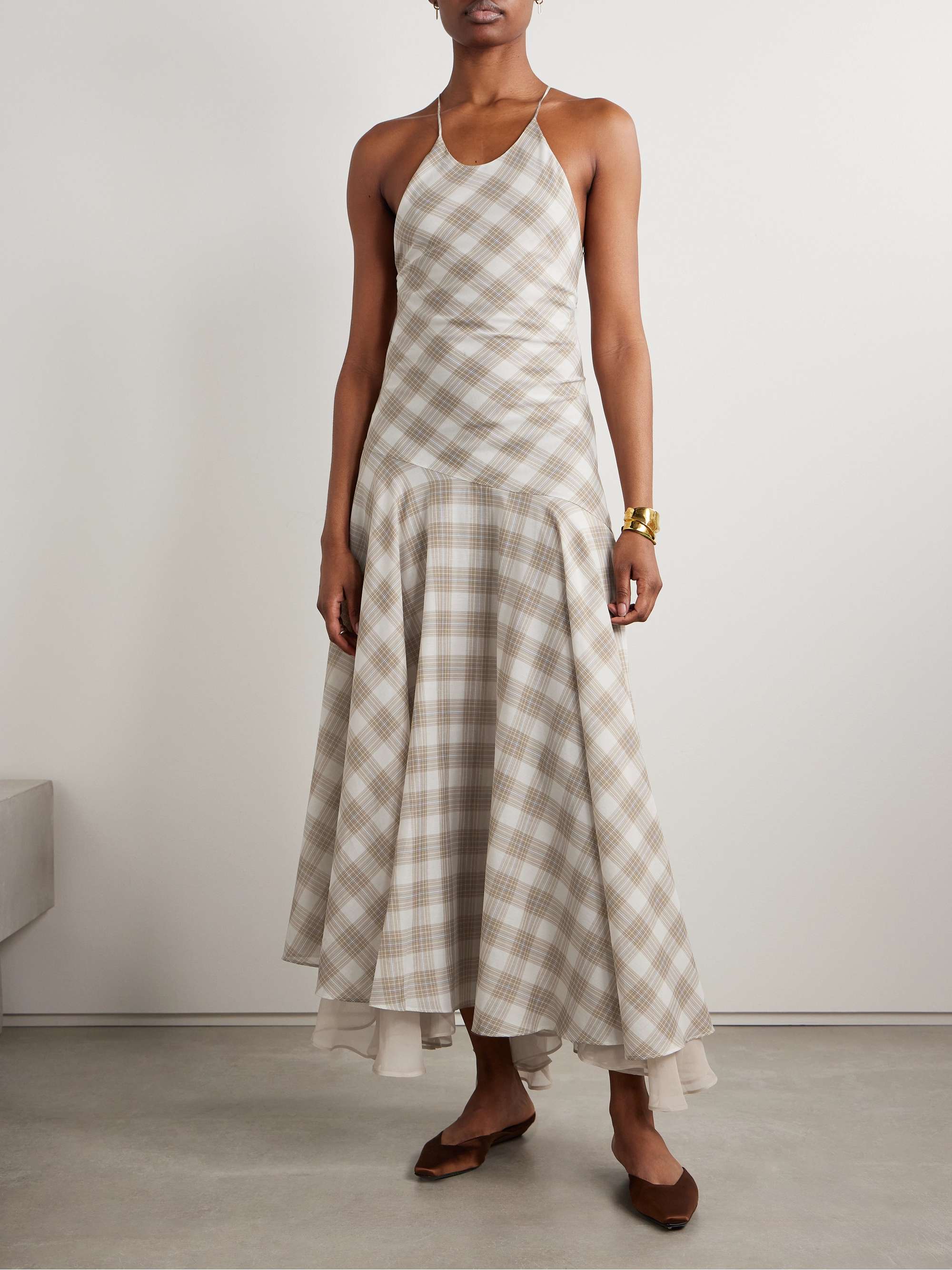 Eve asymmetric layered checked voile maxi dress view