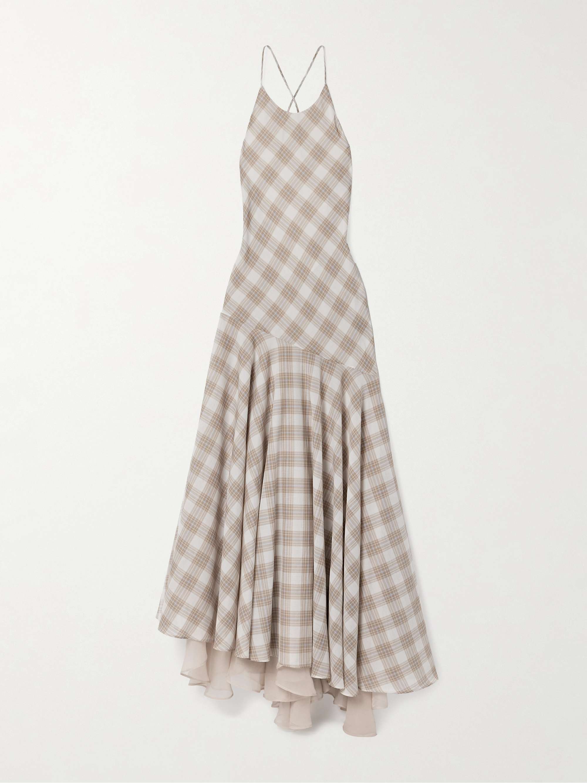 Eve asymmetric layered checked voile maxi dress view