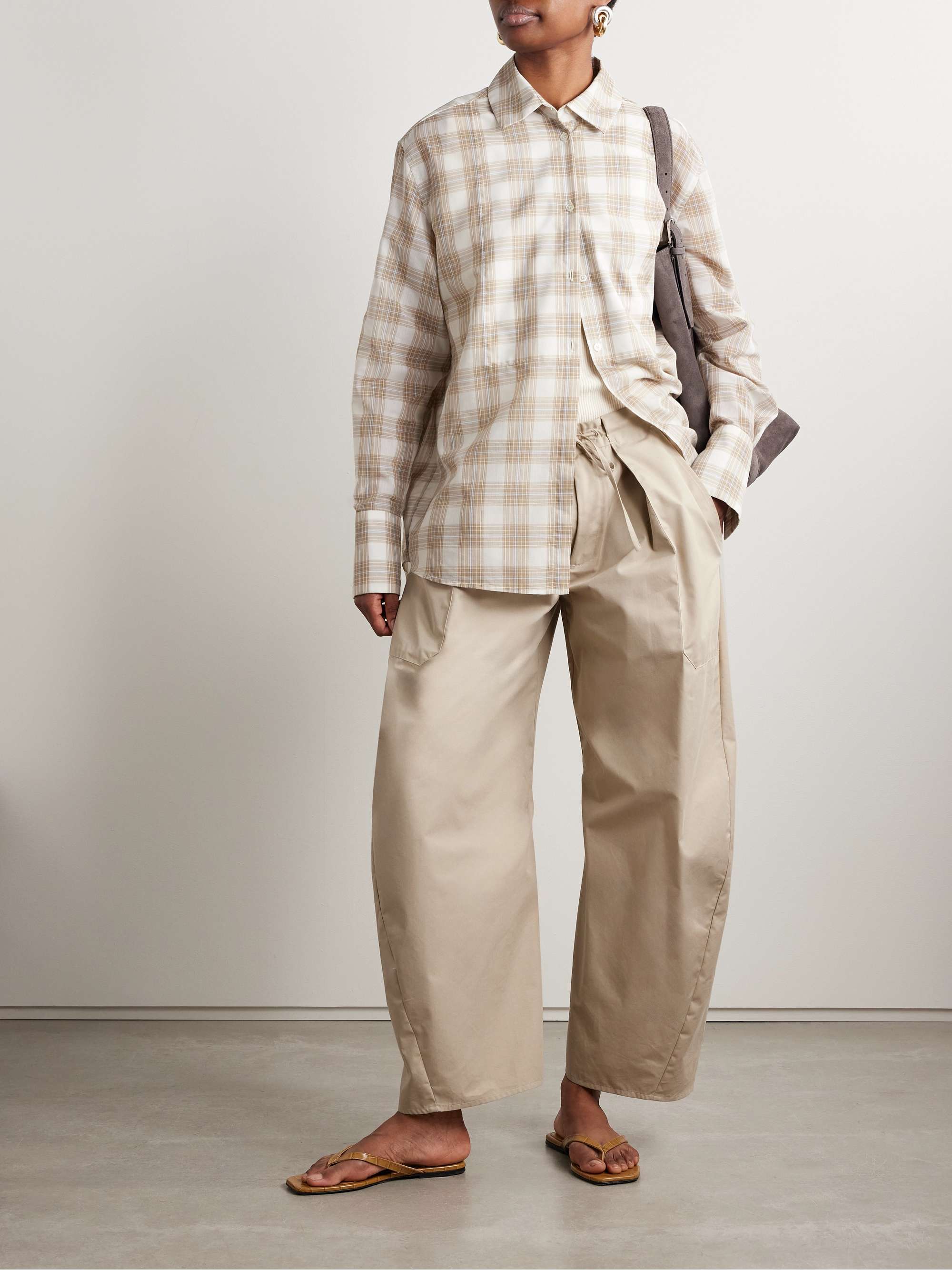 Clemence pleated cotton-blend twill barrel-leg pants view