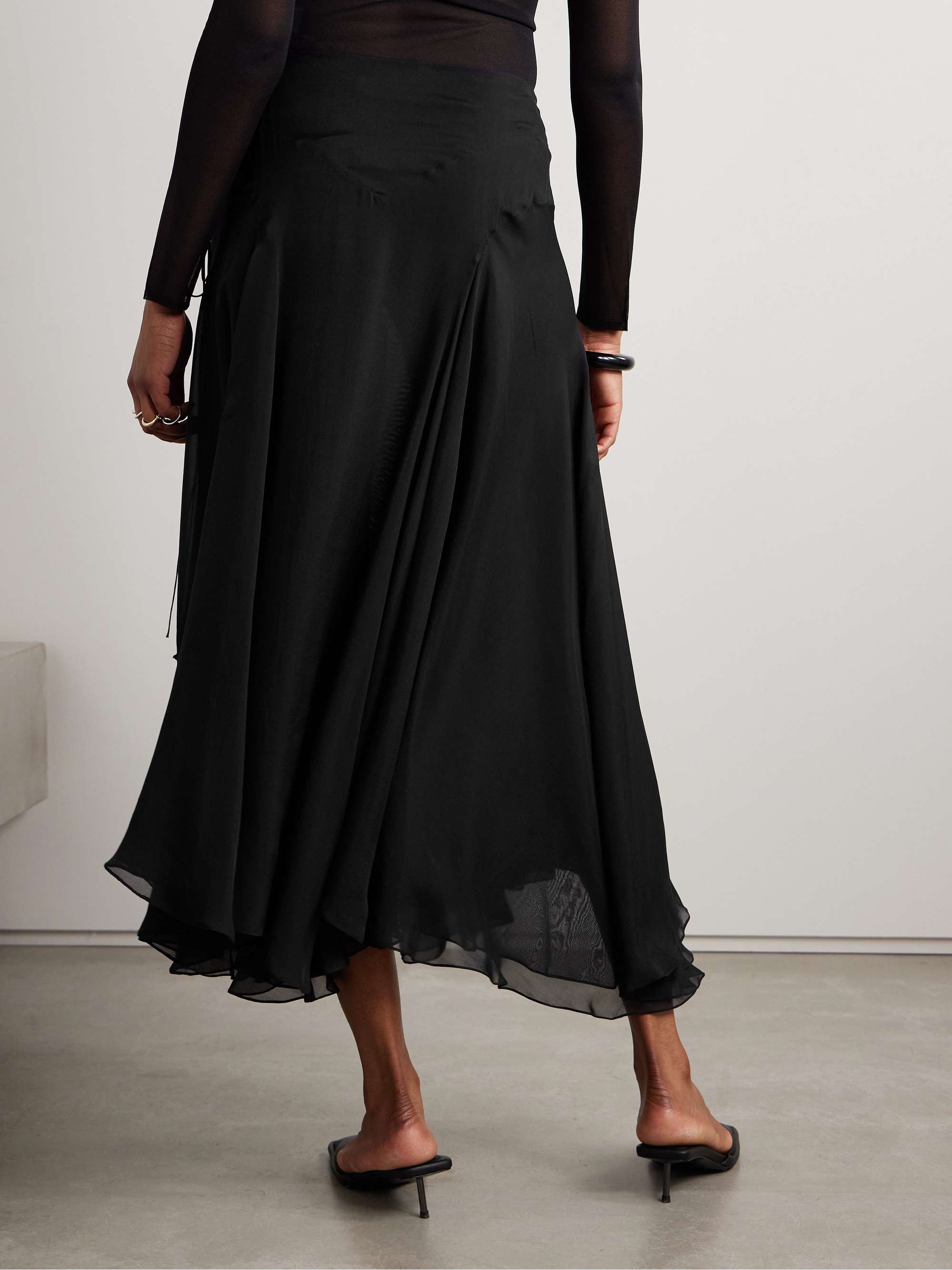 Alyse asymmetric pleated silk-chiffon skirt view