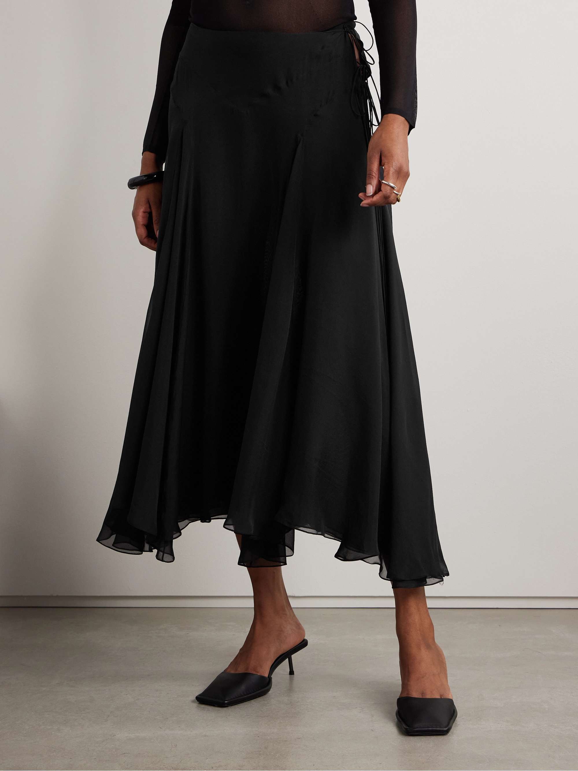 Alyse asymmetric pleated silk-chiffon skirt view