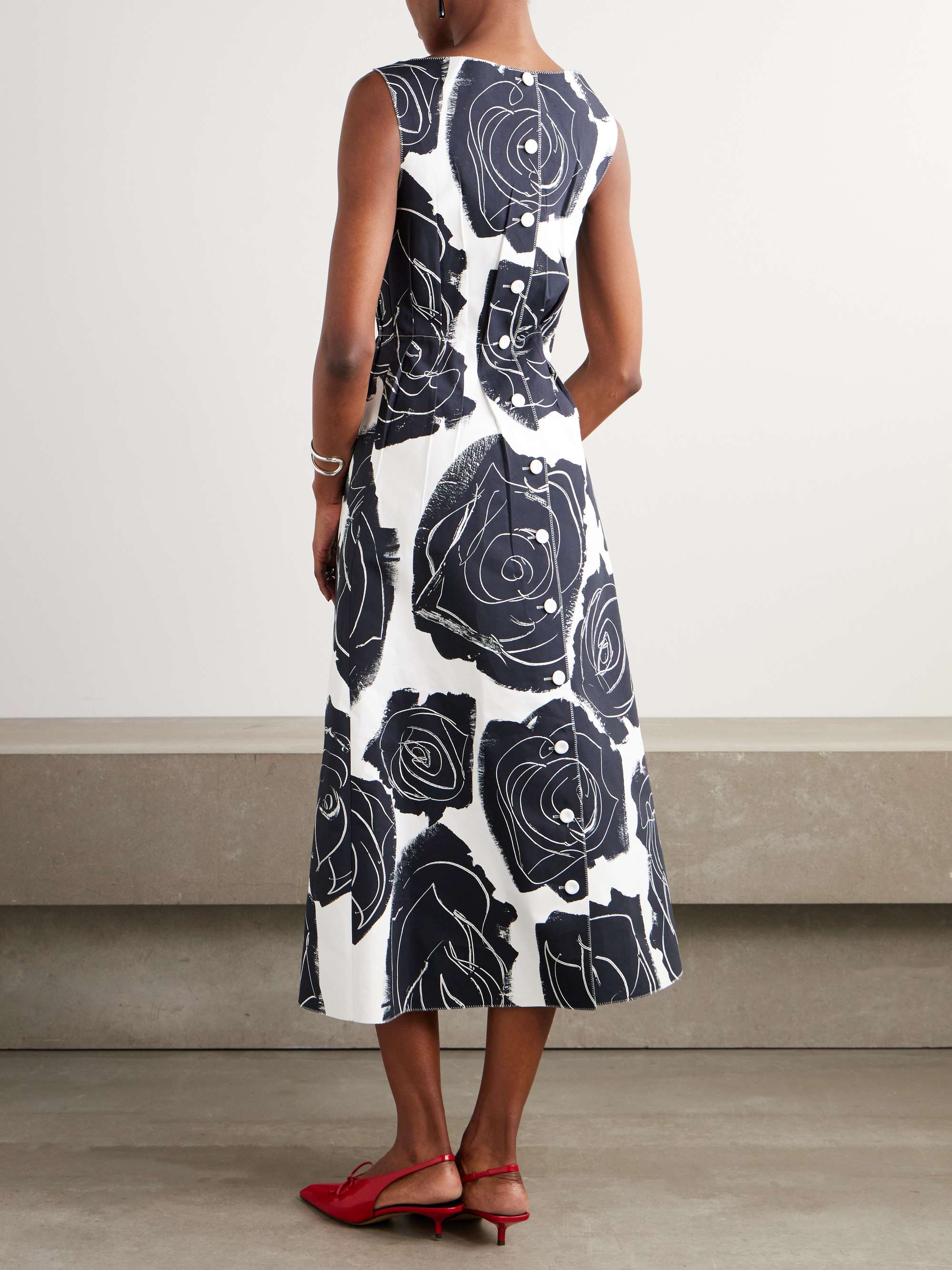 Printed cotton-poplin midi dress view