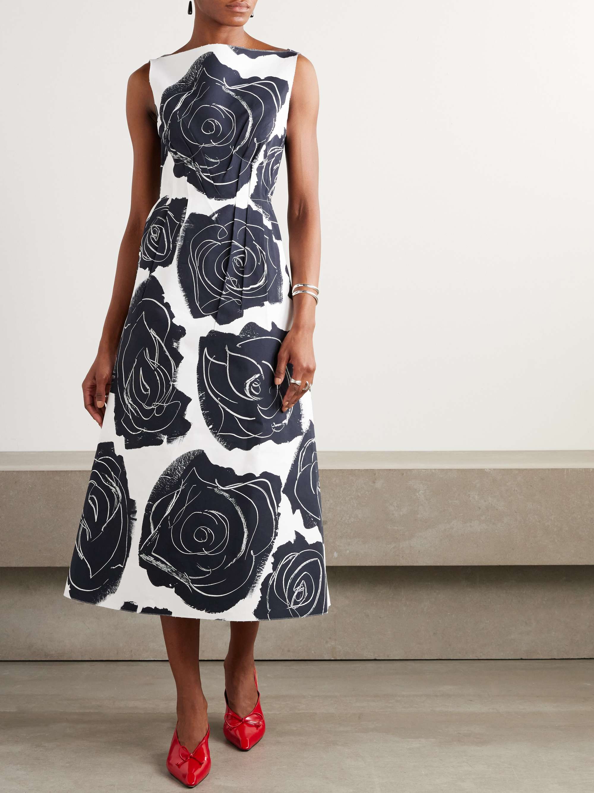 Printed cotton-poplin midi dress view