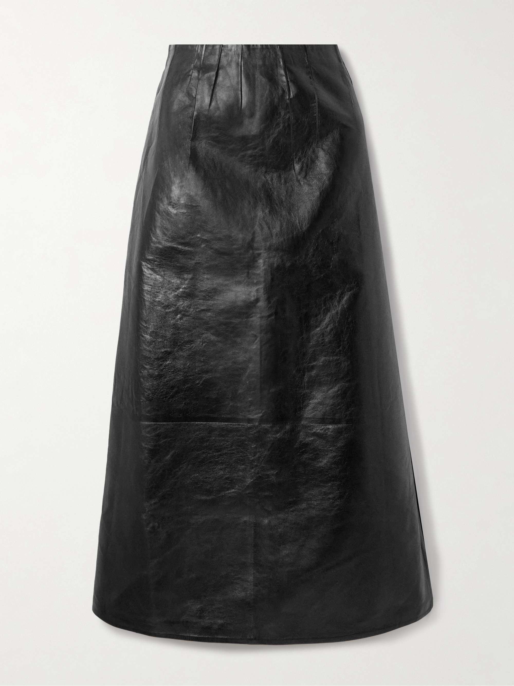 Paneled crinkled-leather midi skirt view