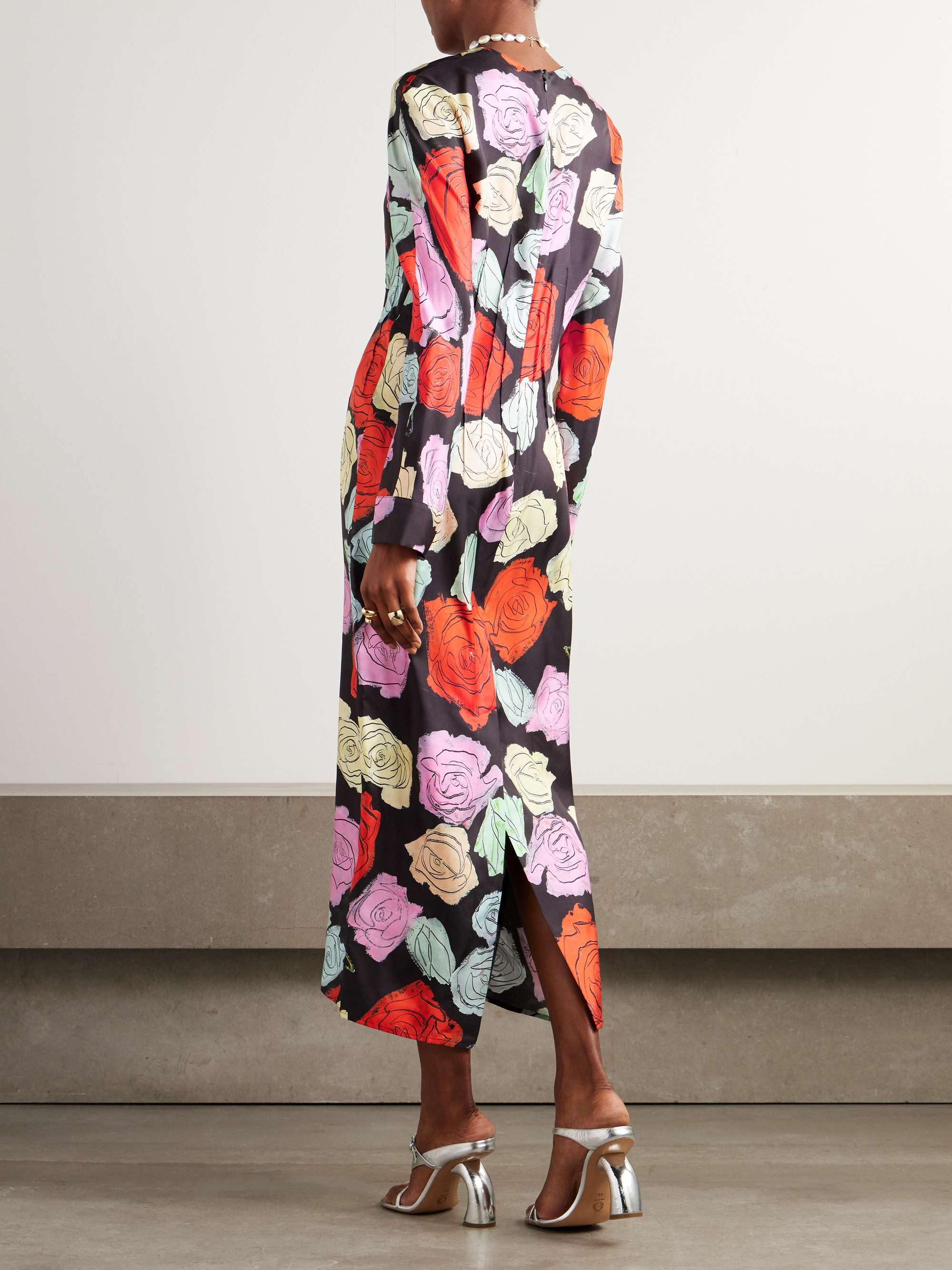 Floral-print silk-twill midi dress view