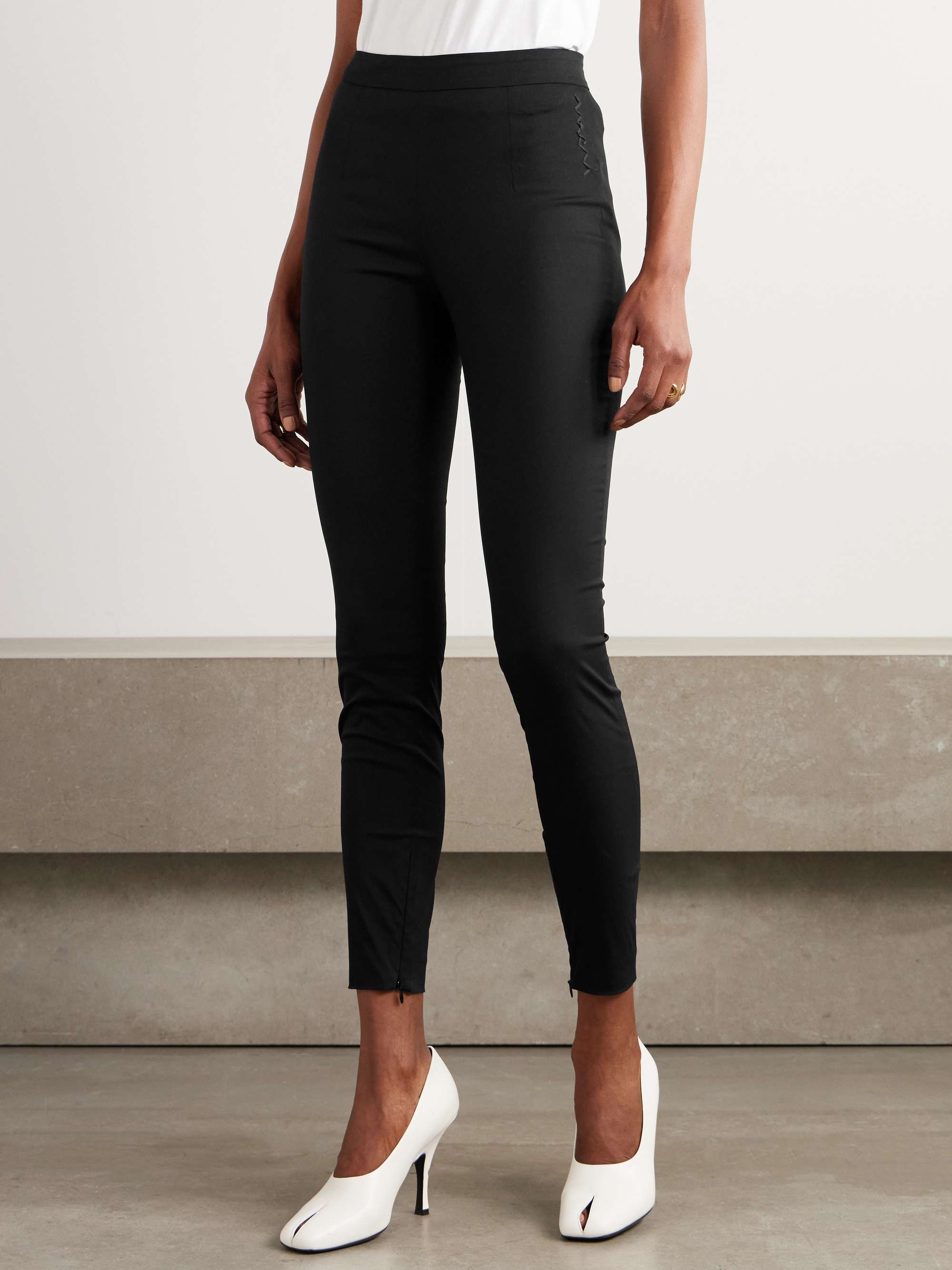 Embroidered cotton-poplin skinny pants view