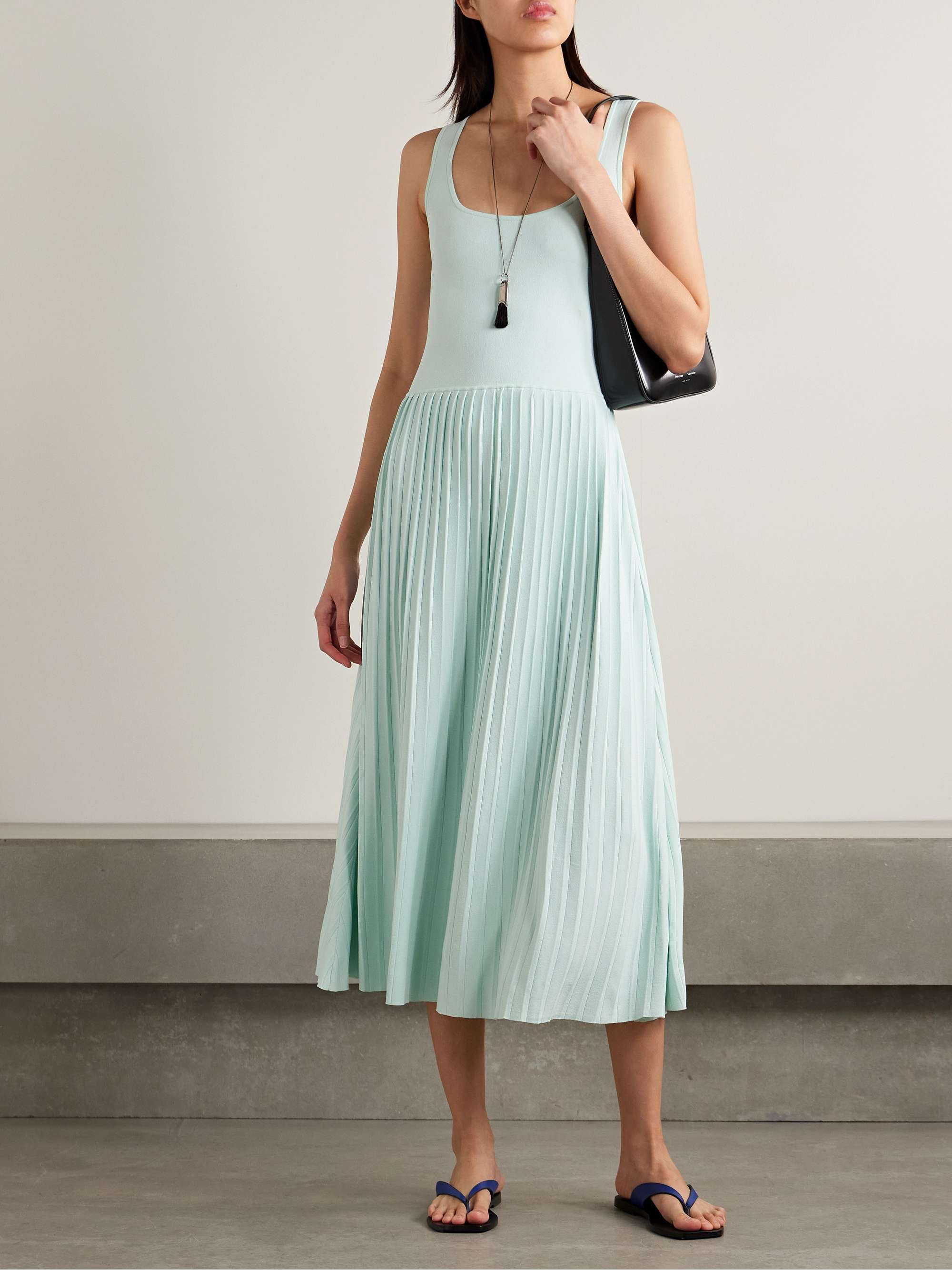 Pleated stretch-knit midi dress view