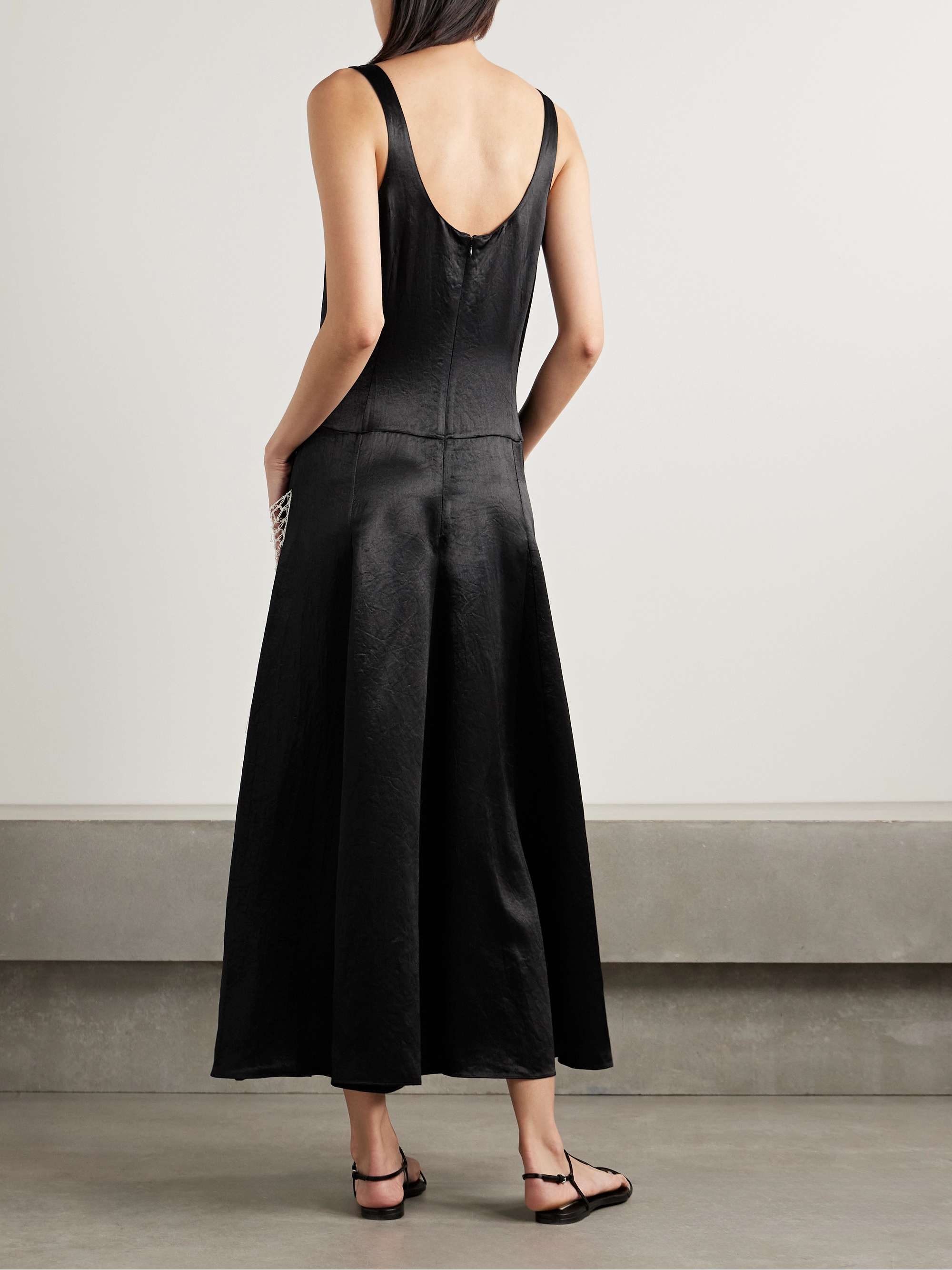 Macramé-trimmed satin-twill maxi dress view