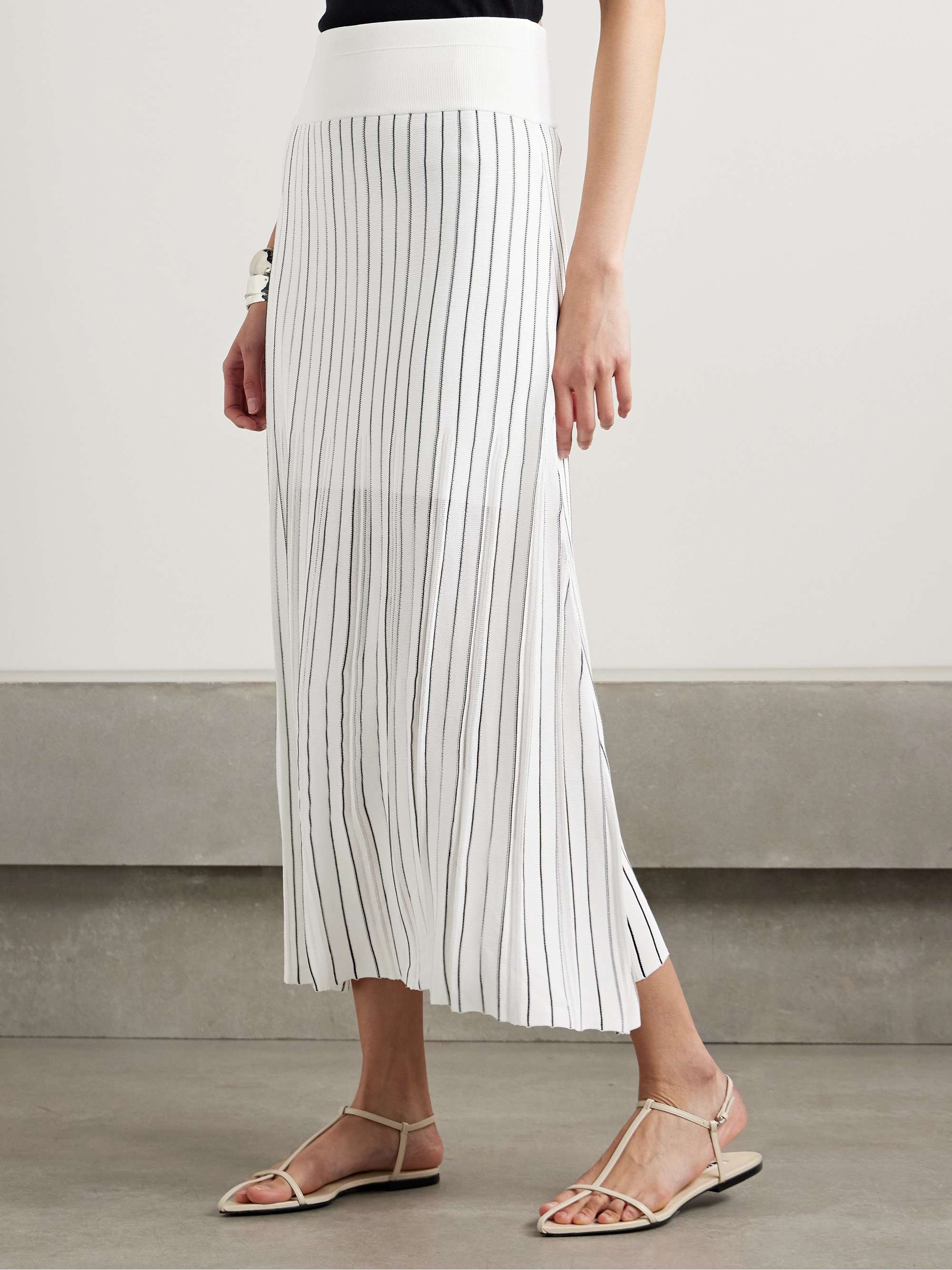 Pleated striped stretch-knit midi skirt view