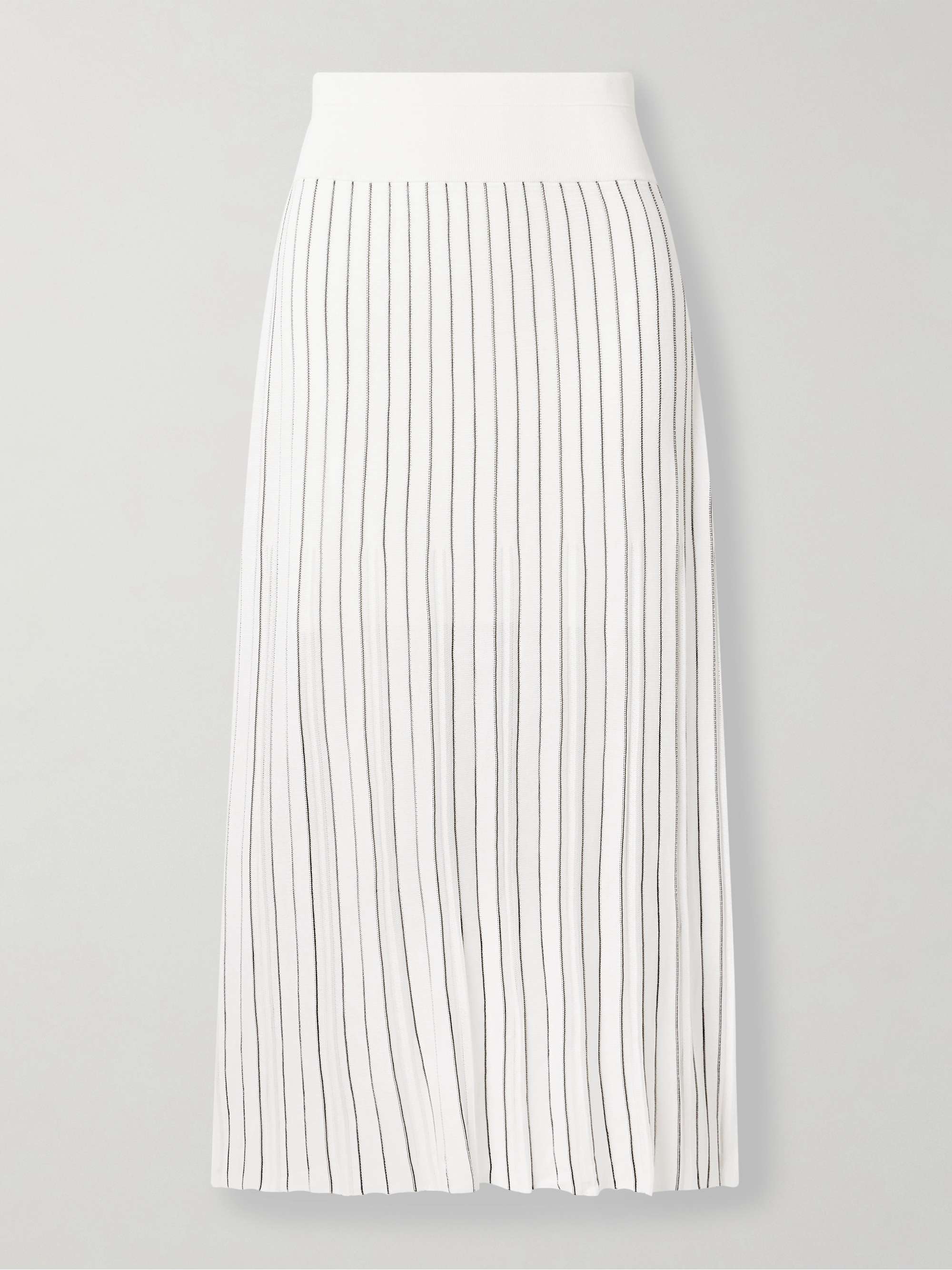 Pleated striped stretch-knit midi skirt view