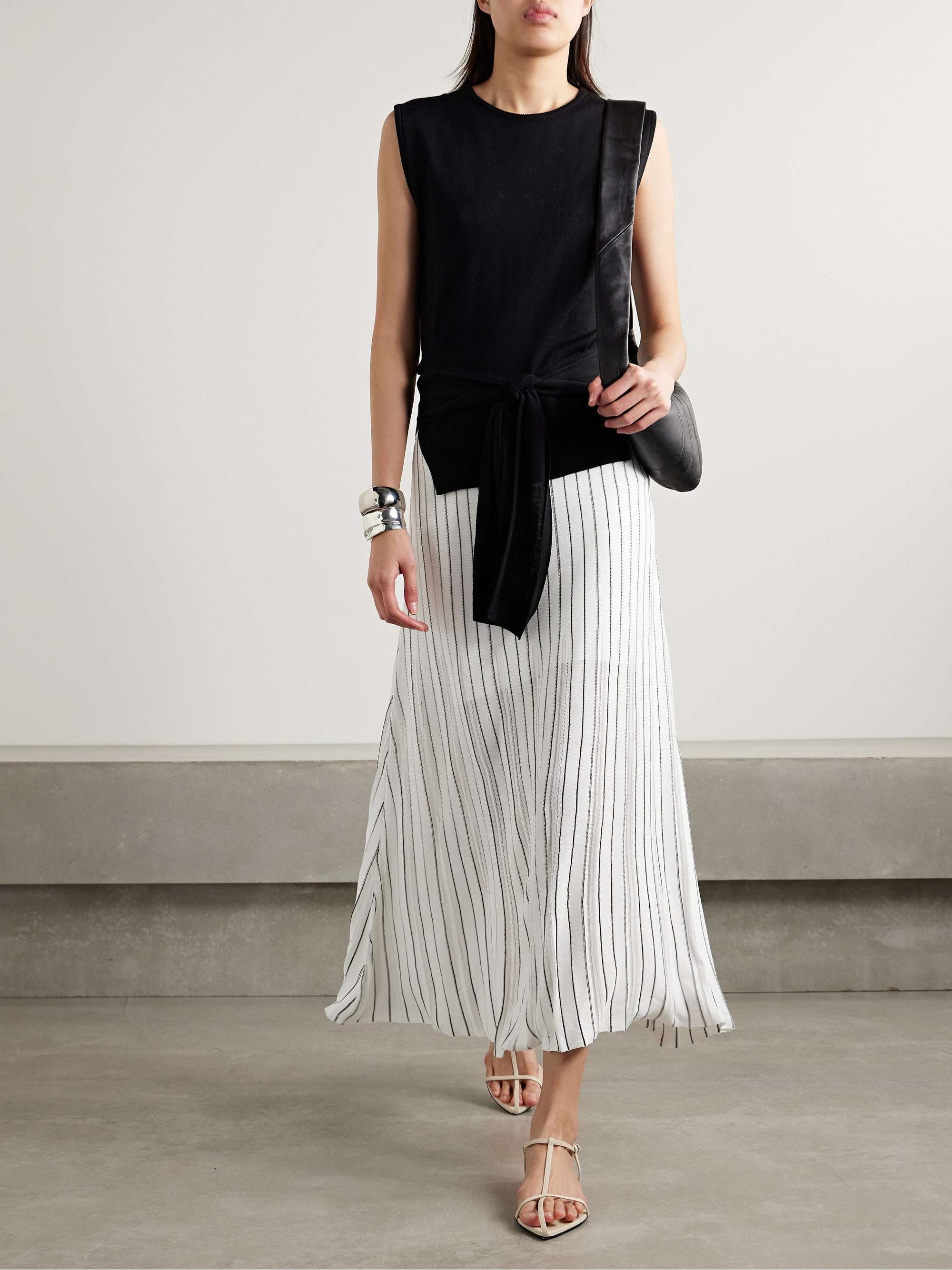 Pleated striped stretch-knit midi skirt view