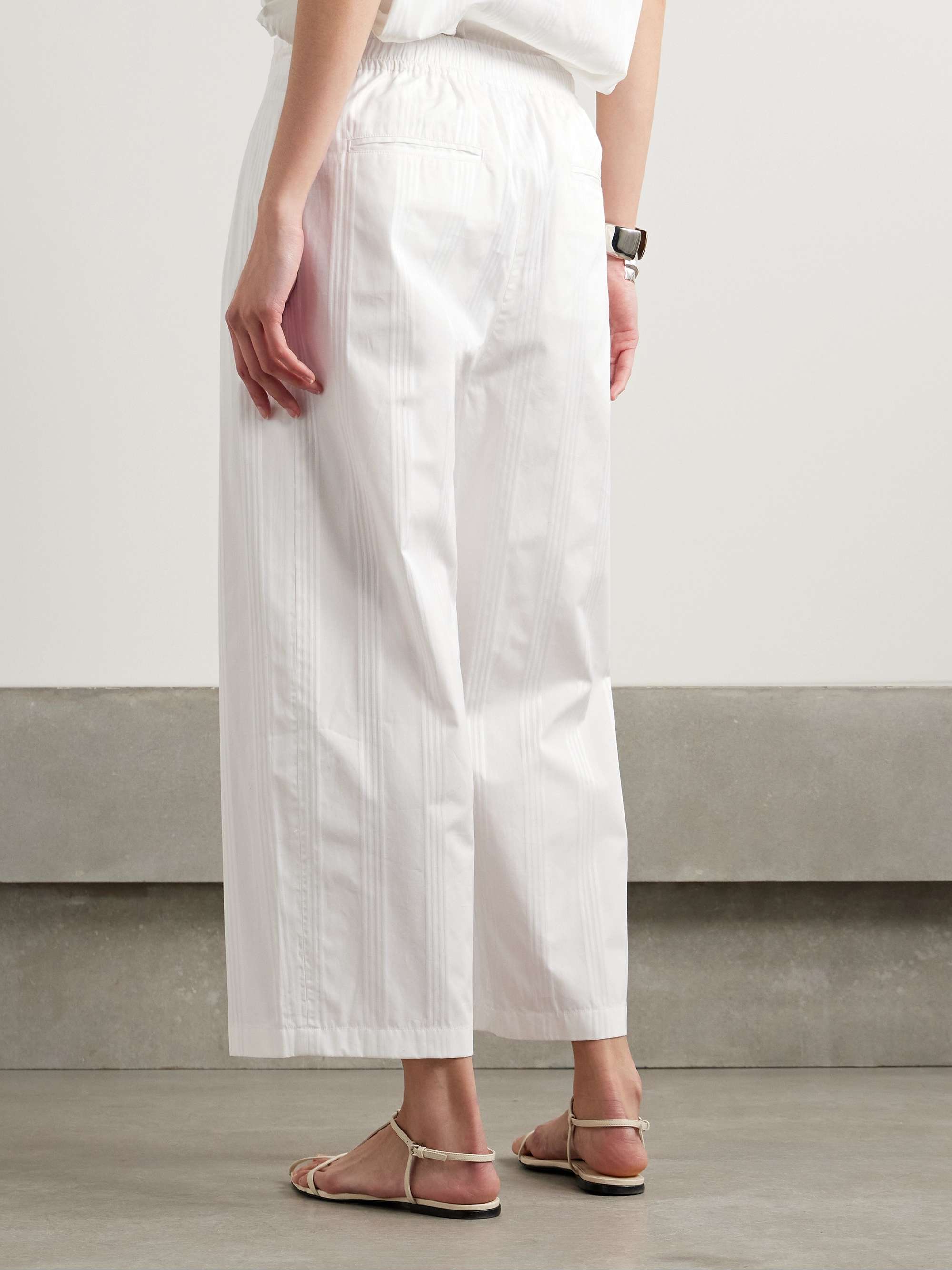 Pleated striped organic cotton-jacquard wide-leg pants view