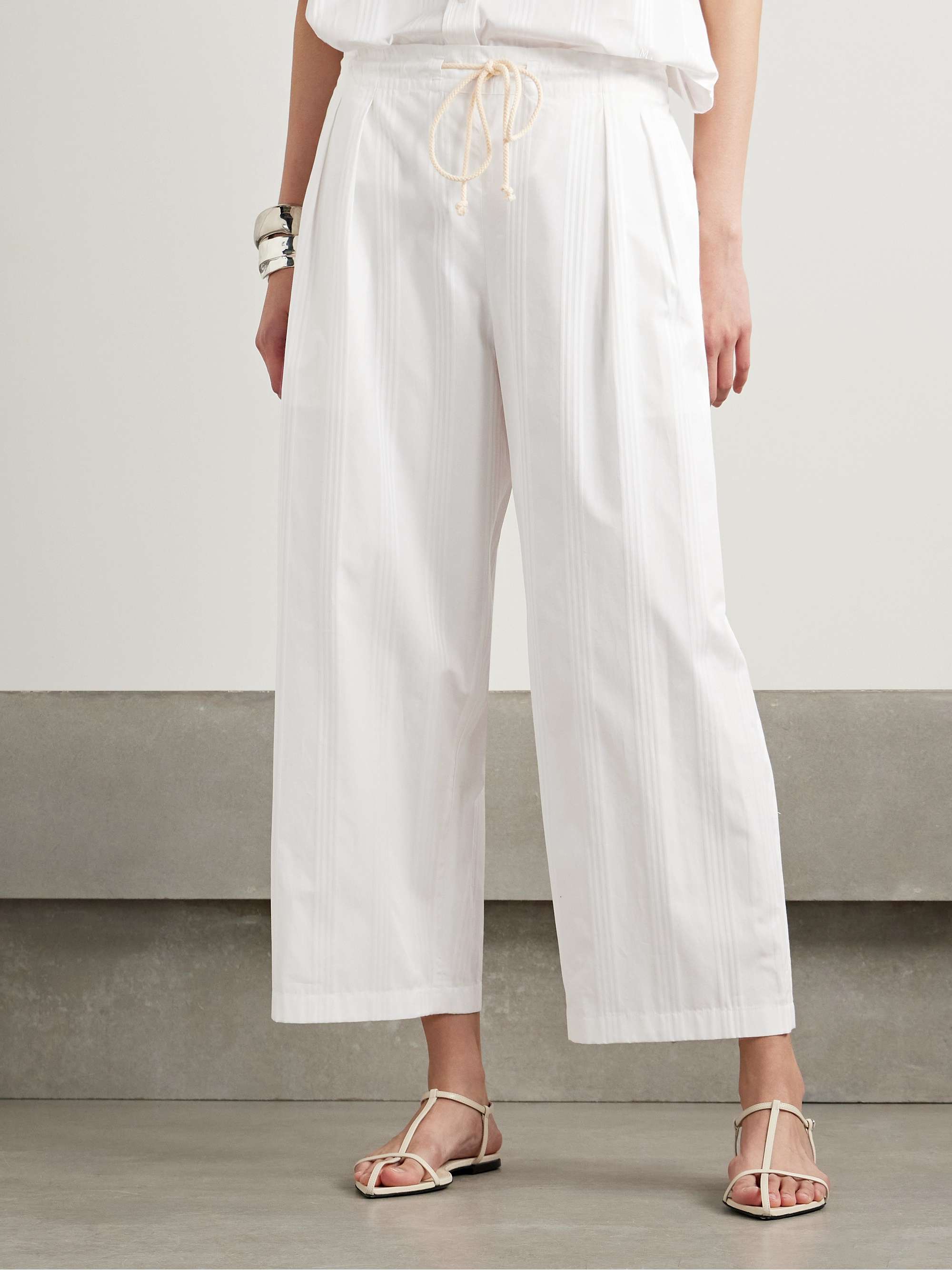 Pleated striped organic cotton-jacquard wide-leg pants view