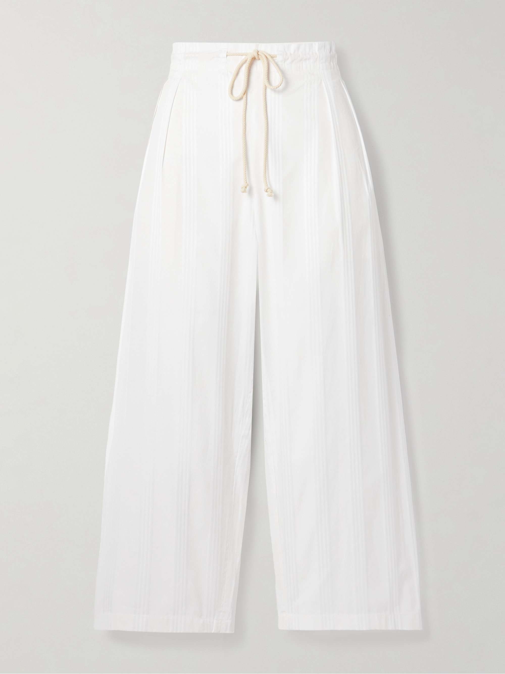 Pleated striped organic cotton-jacquard wide-leg pants view