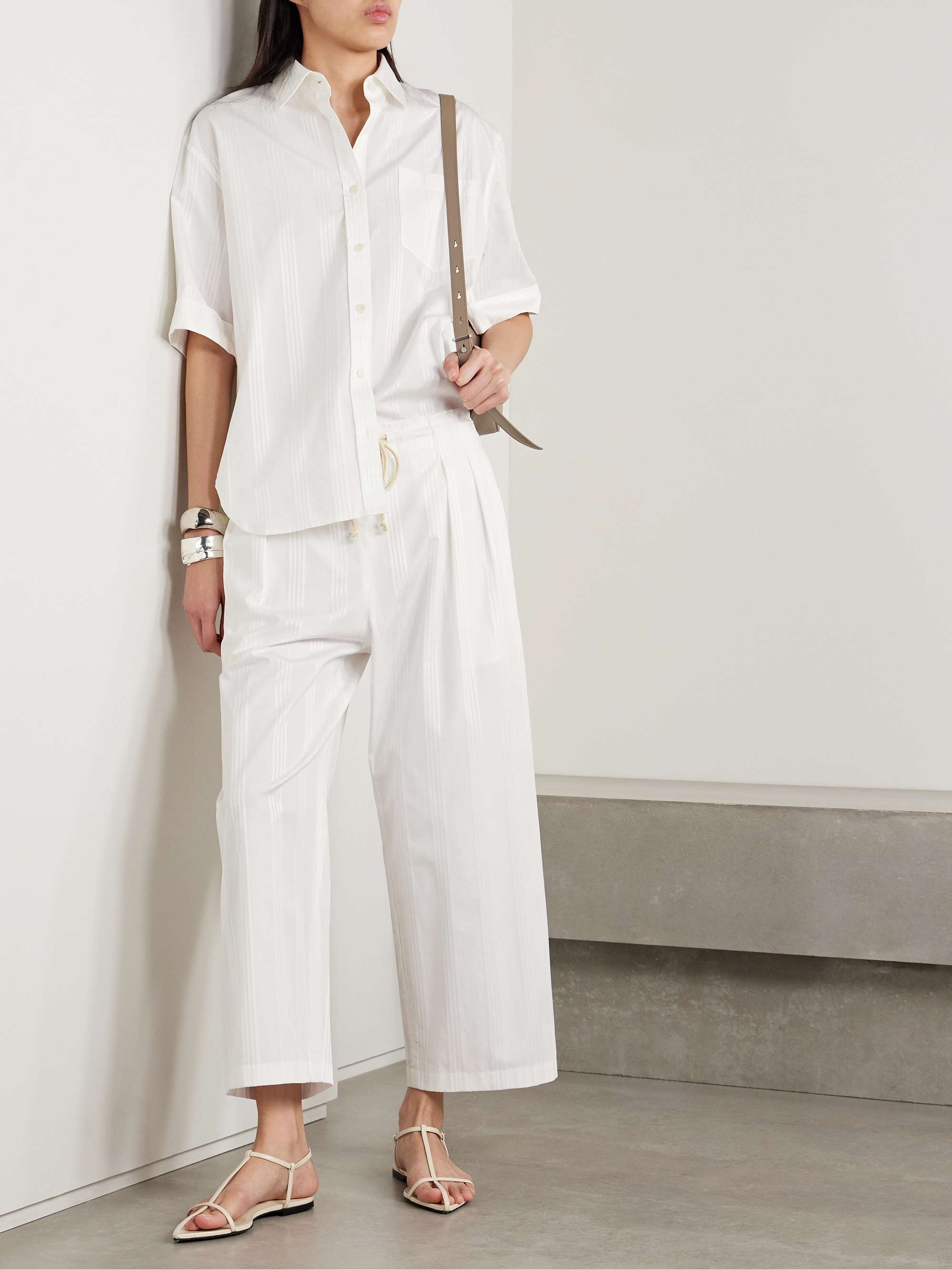 Pleated striped organic cotton-jacquard wide-leg pants view