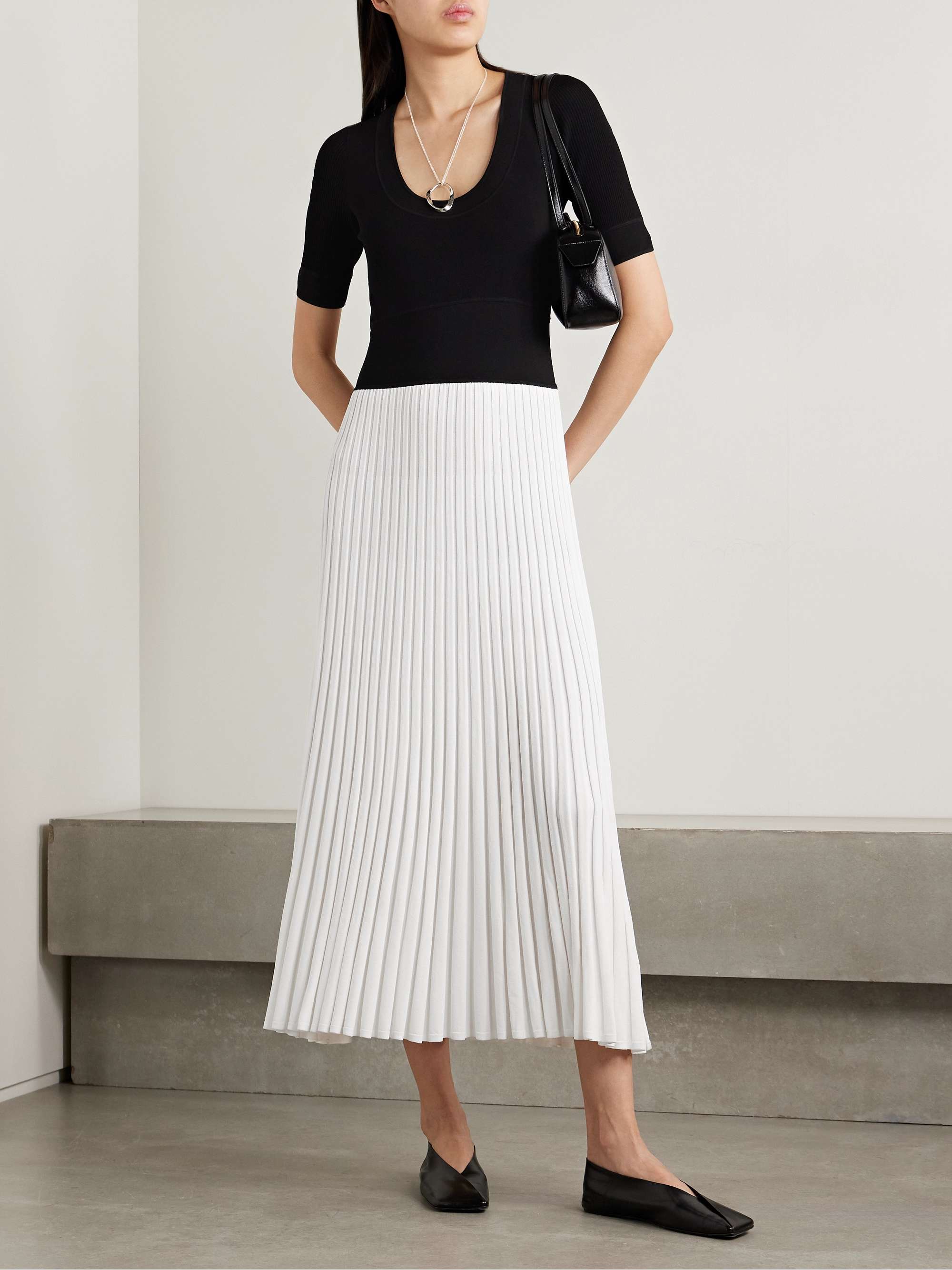 Ballet two-tone pleated stretch-knit midi dress view