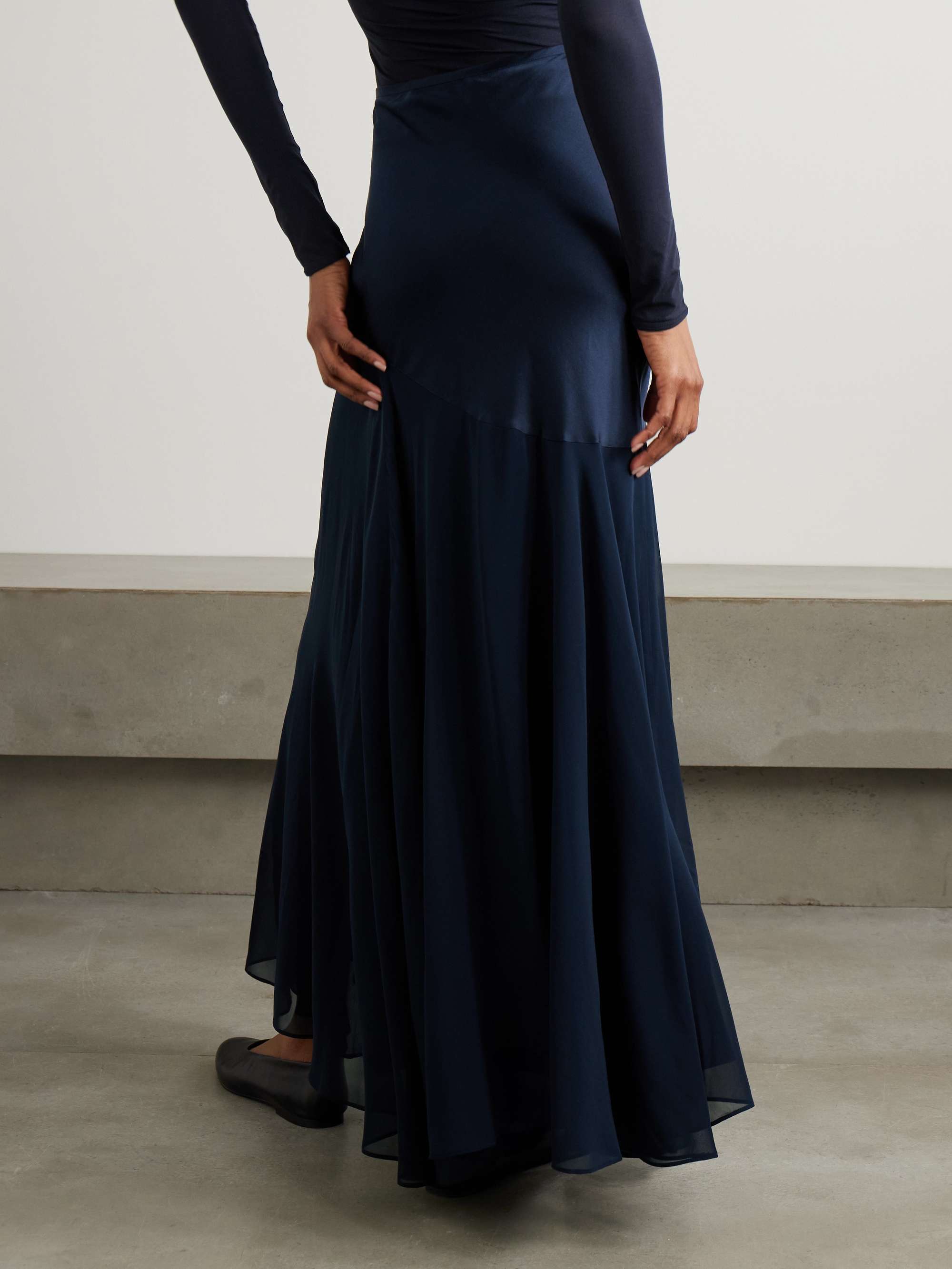 Sinead asymmetric silk-satin and georgette maxi skirt view