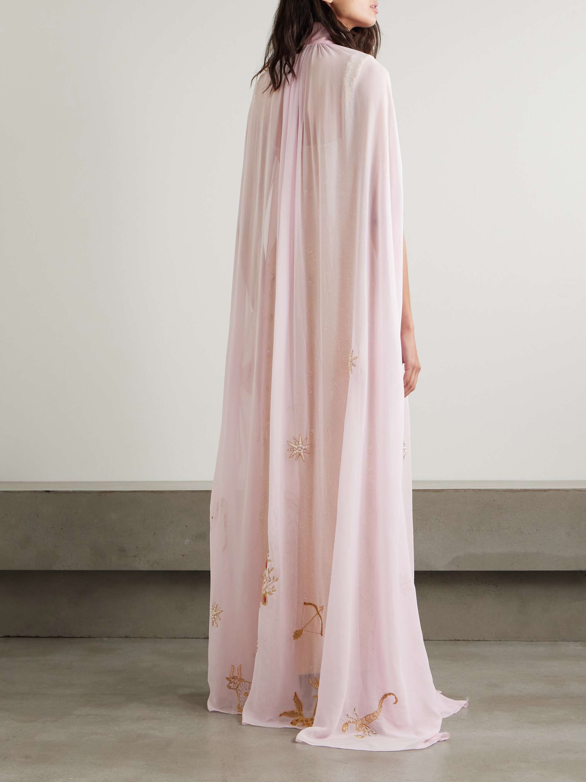Nova satin-trimmed embellished georgette cape view