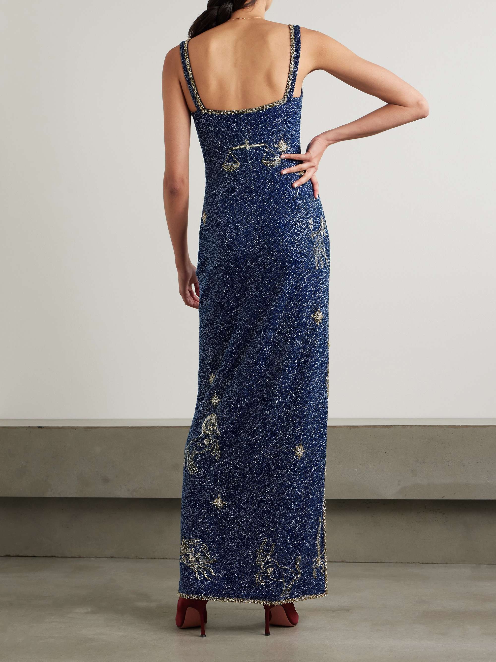 Zodiac embellished beaded stretch-crepe gown view