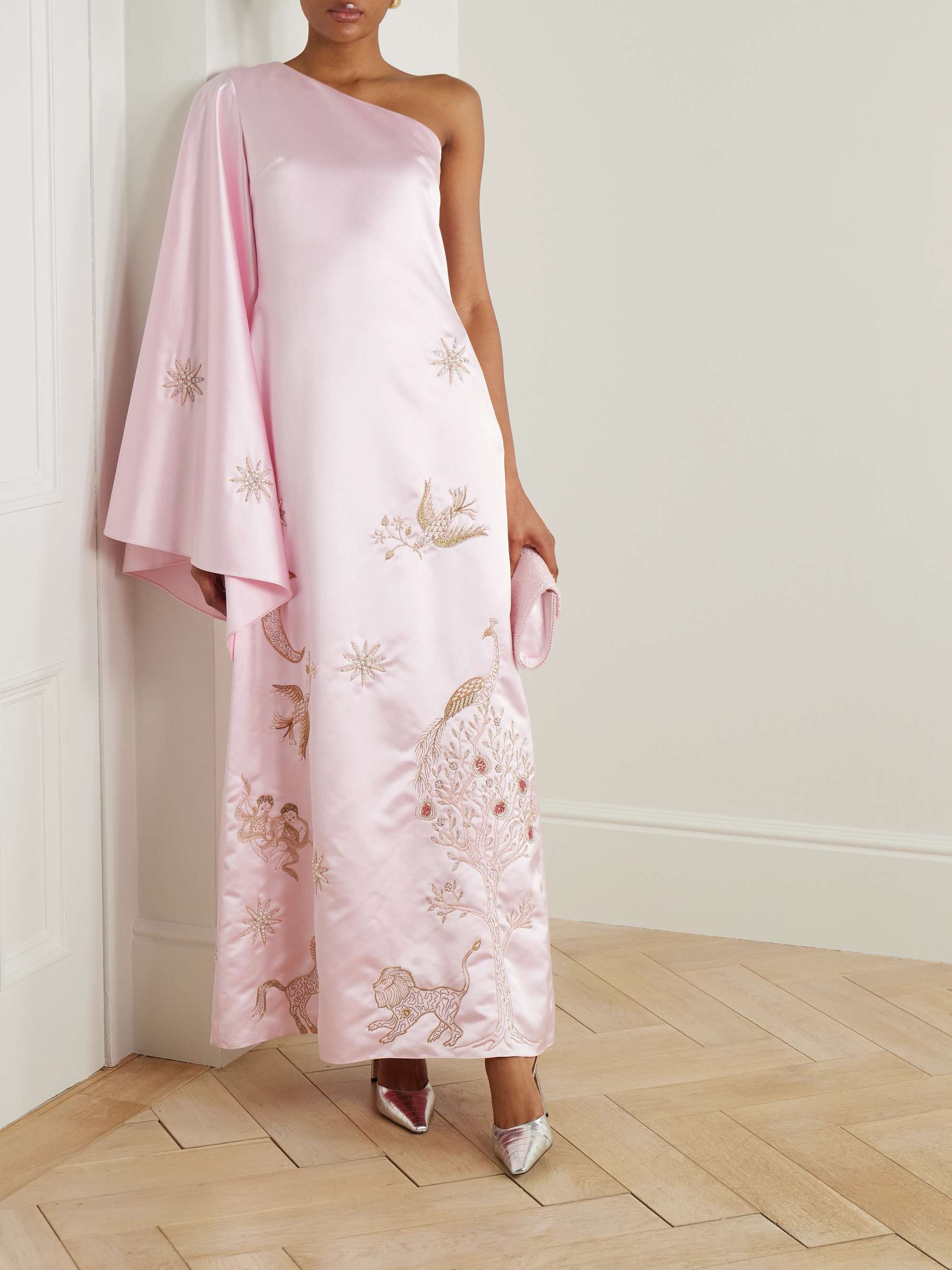 Nova one-sleeve embellished duchesse-satin gown view