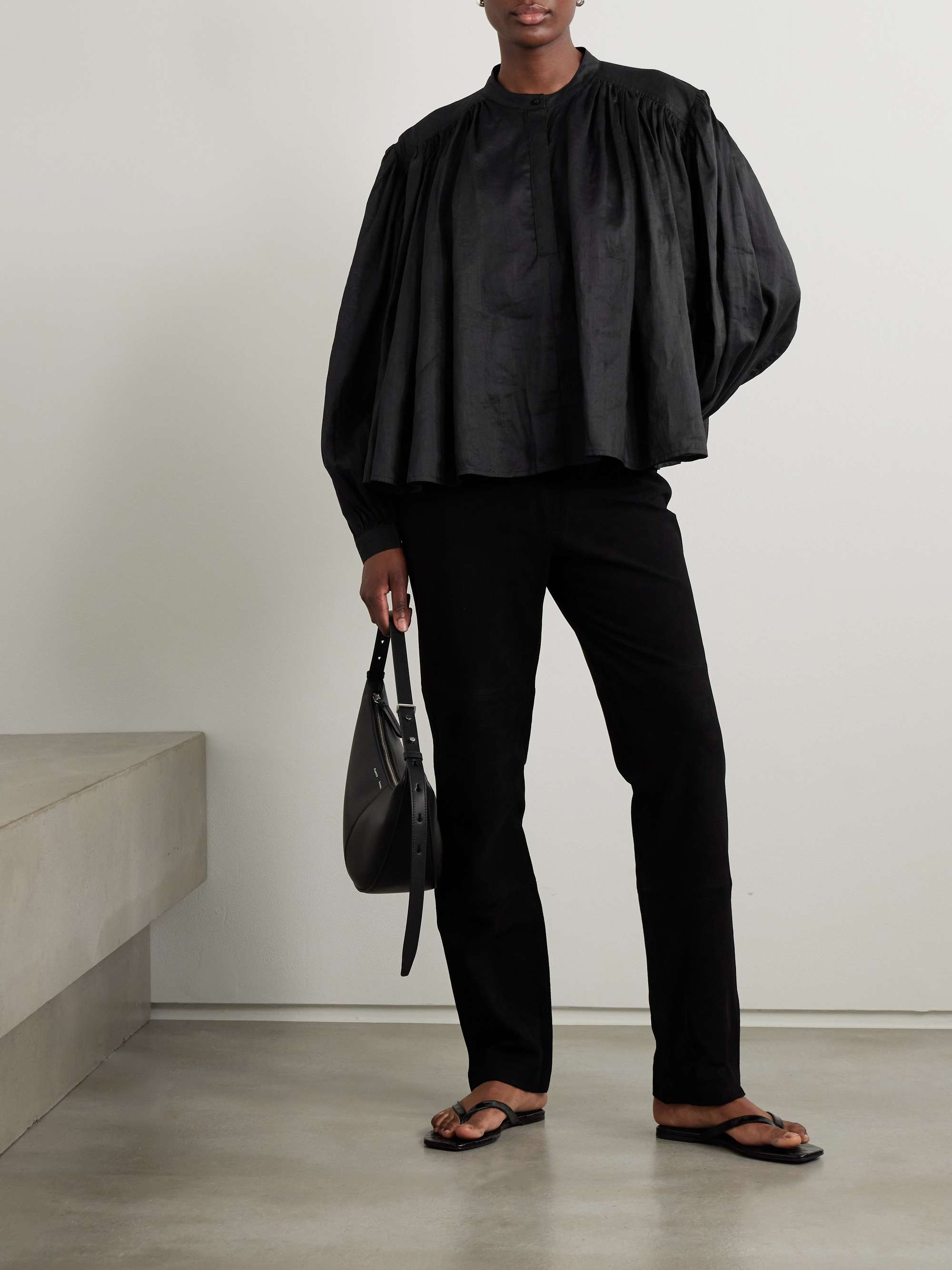 Gathered ramie-voile blouse view
