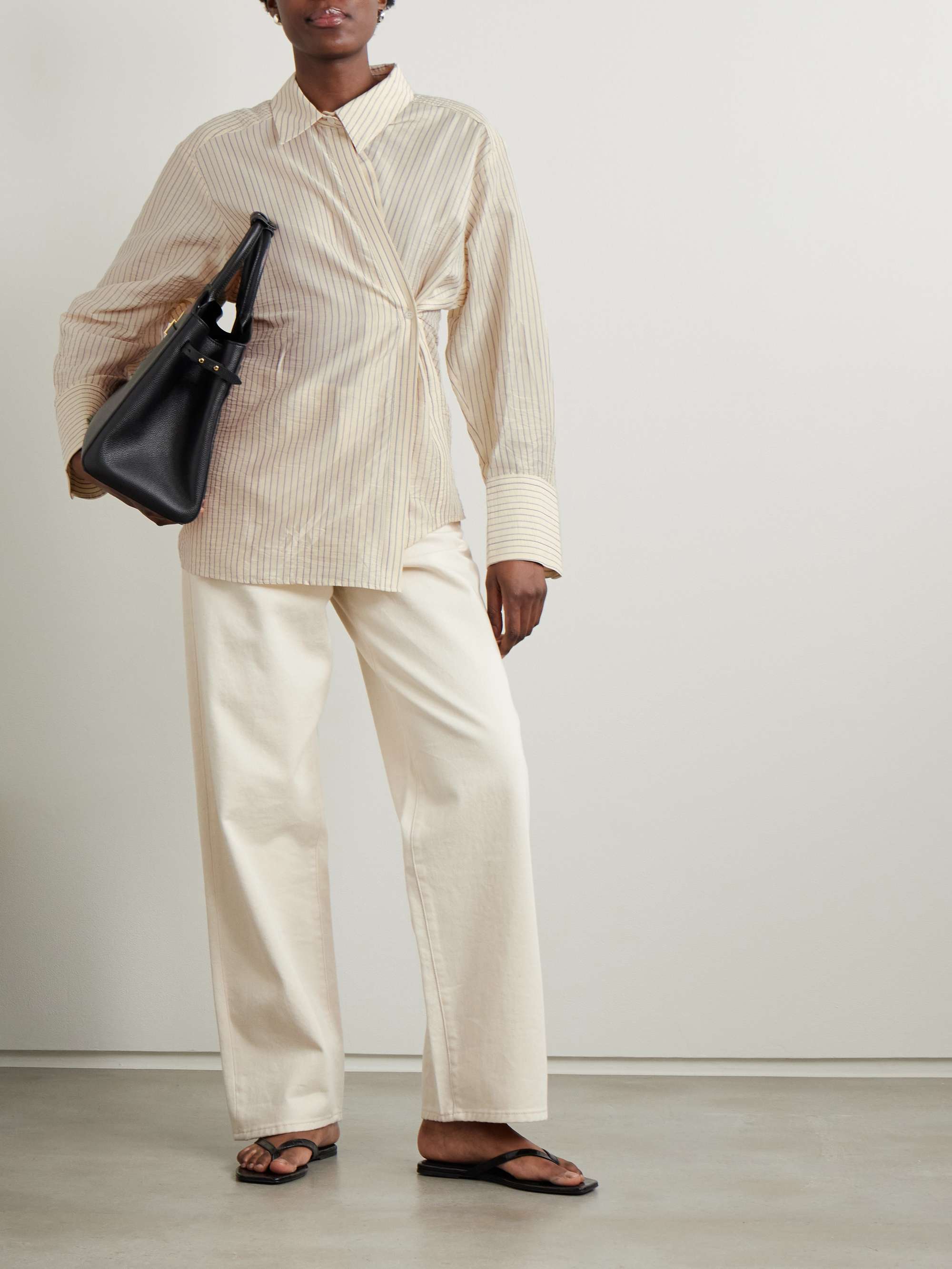 Asymmetric twisted striped voile shirt view