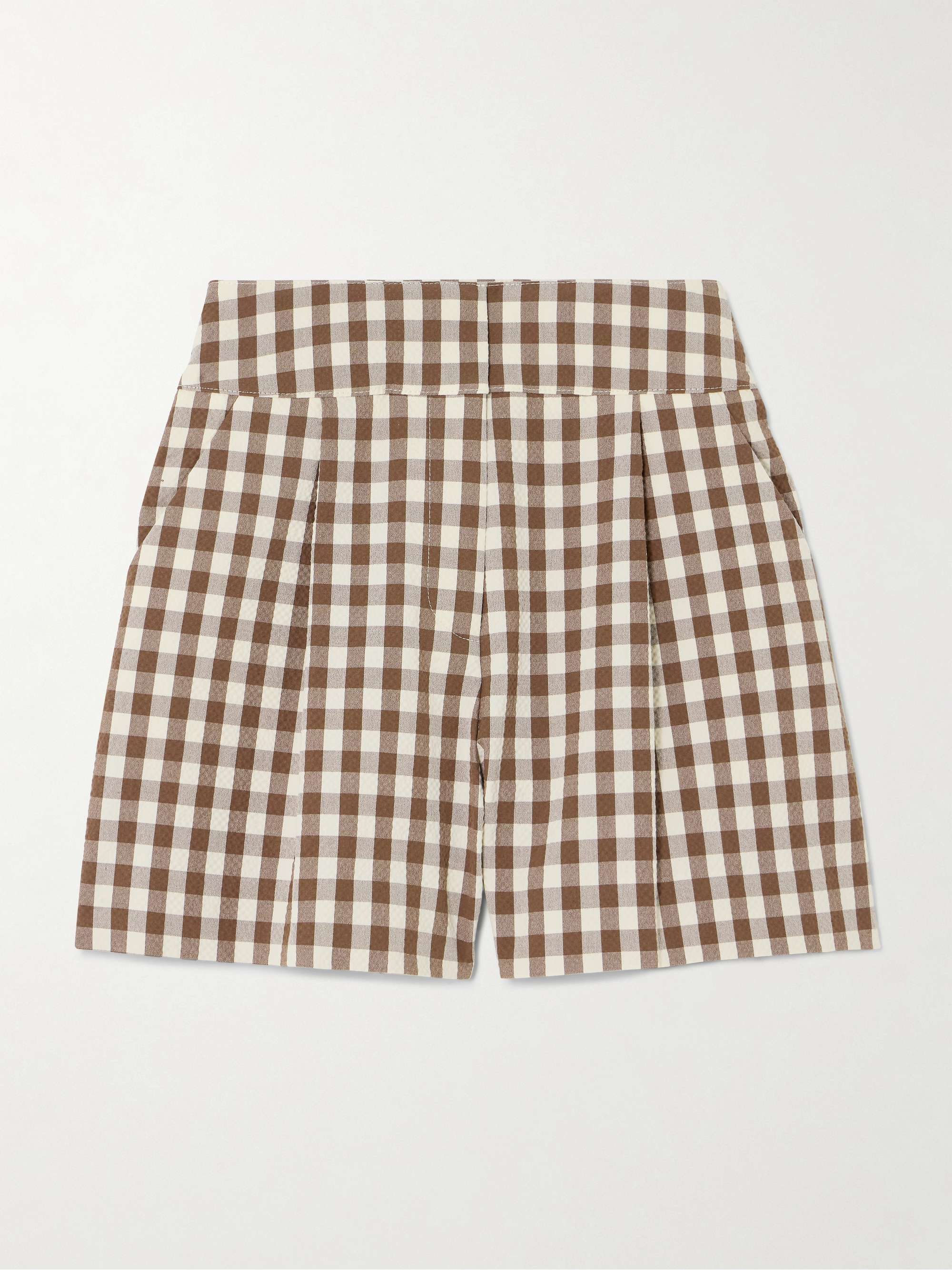 Haina pleated gingham cotton-blend seersucker shorts view