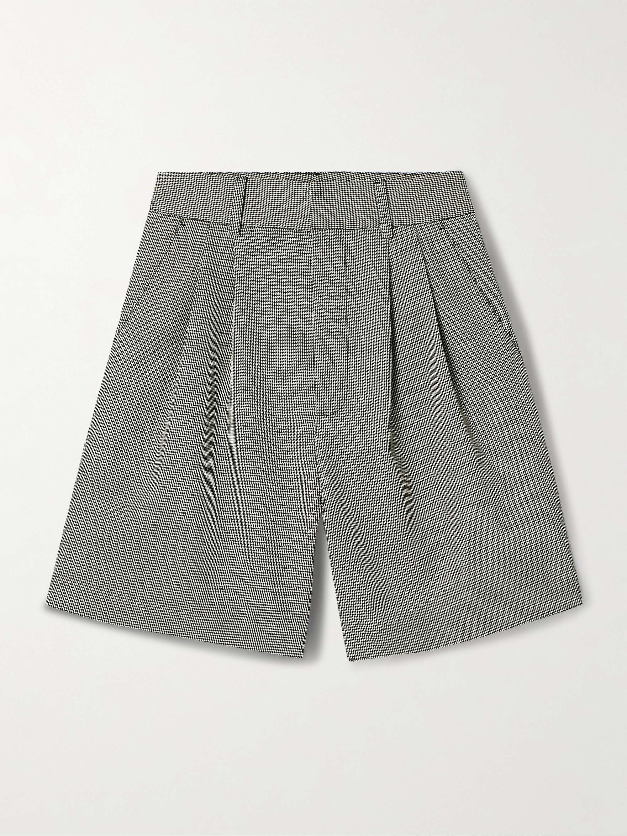 Carrie pleated houndstooth wool-blend shorts view