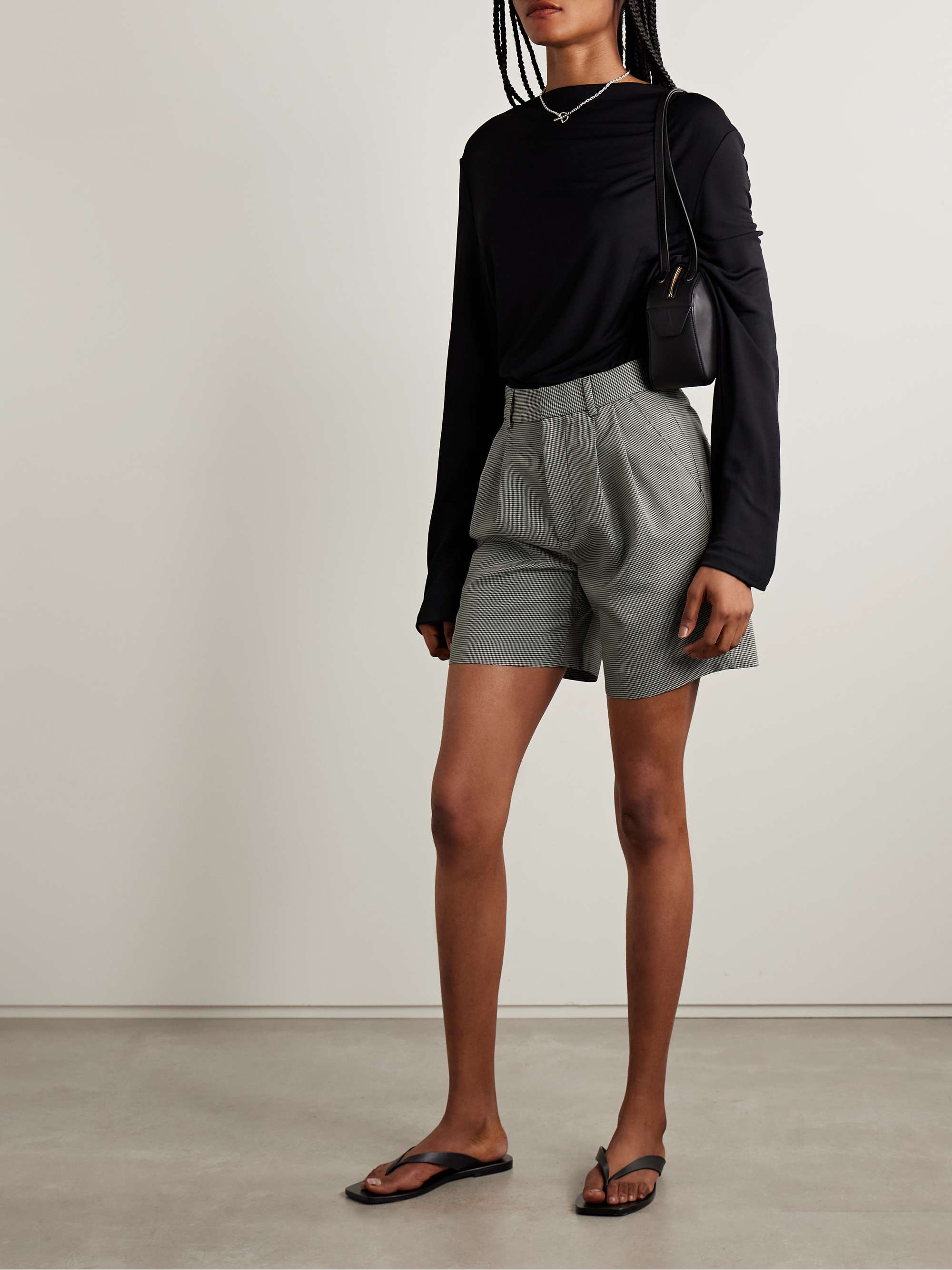 Carrie pleated houndstooth wool-blend shorts view