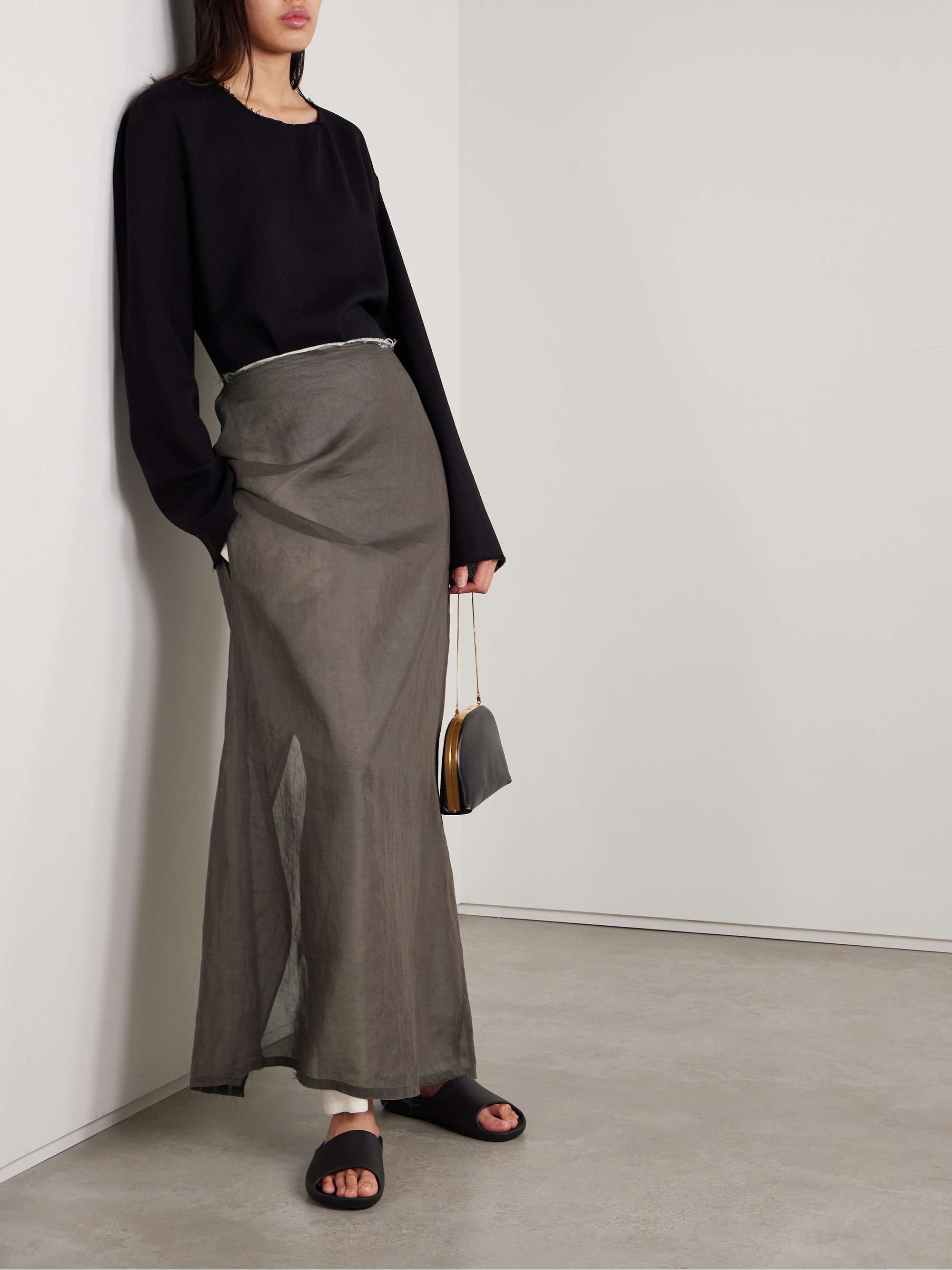 Zaira layered frayed cotton-voile midi skirt view