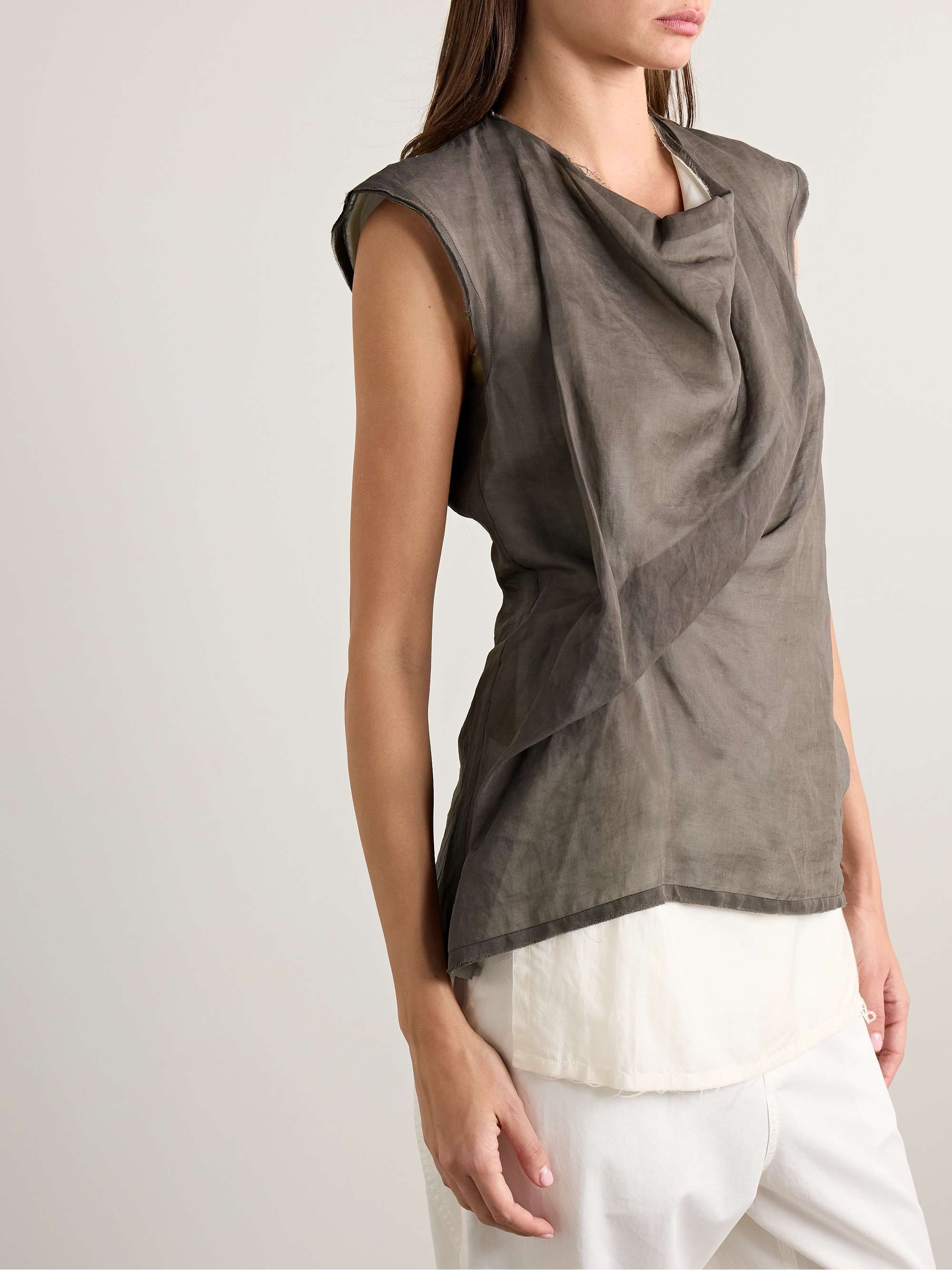 Inawa frayed layered draped cotton-voile tank view