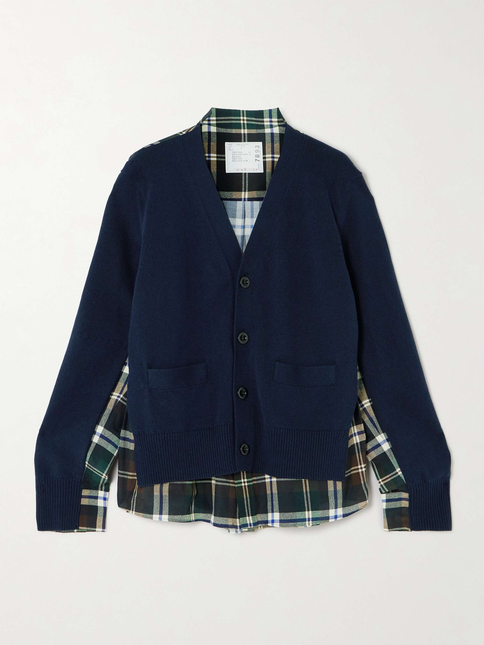 Paneled cotton-blend and checked poplin cardigan view