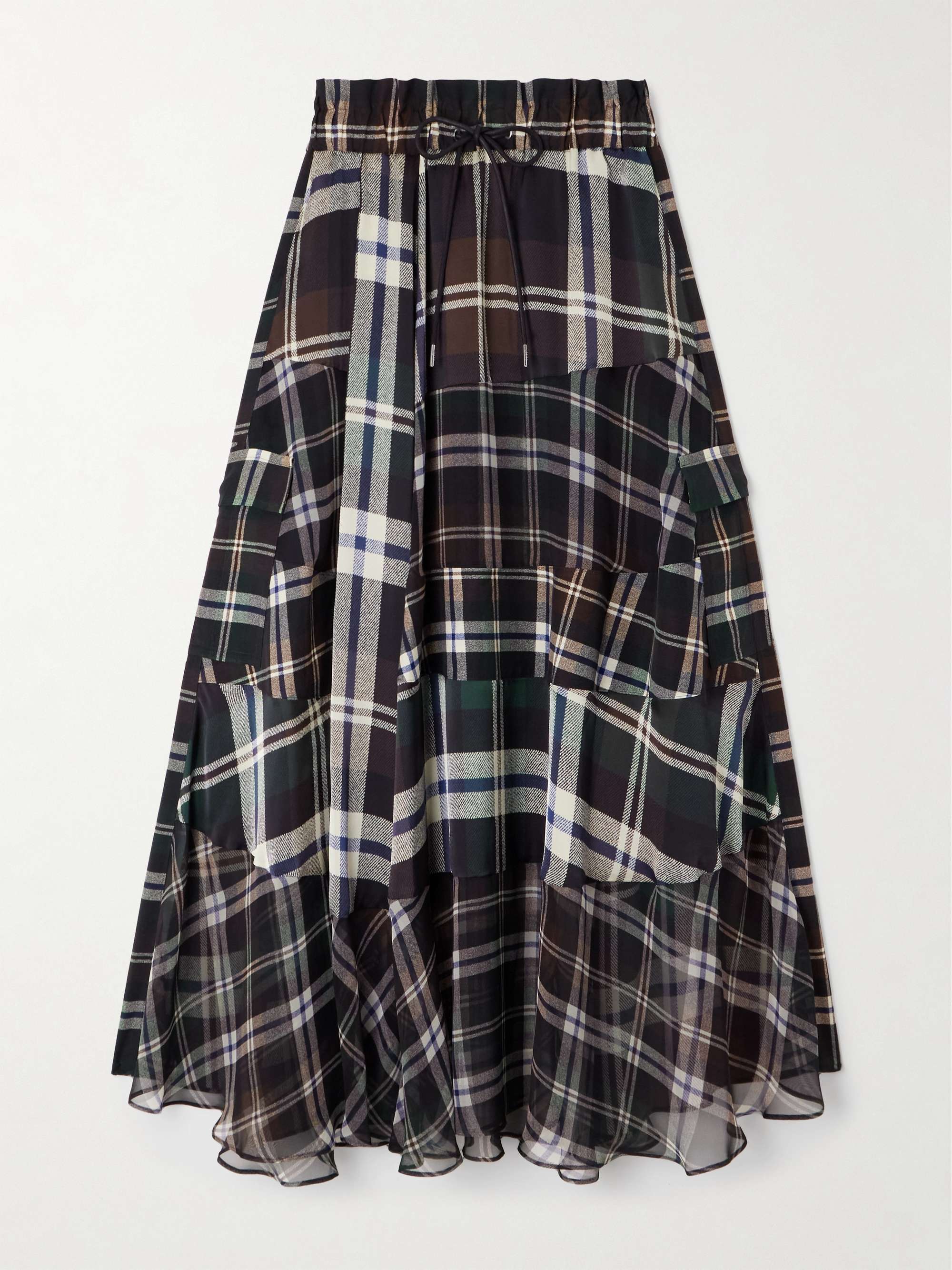 Patchwork checked chiffon maxi skirt view