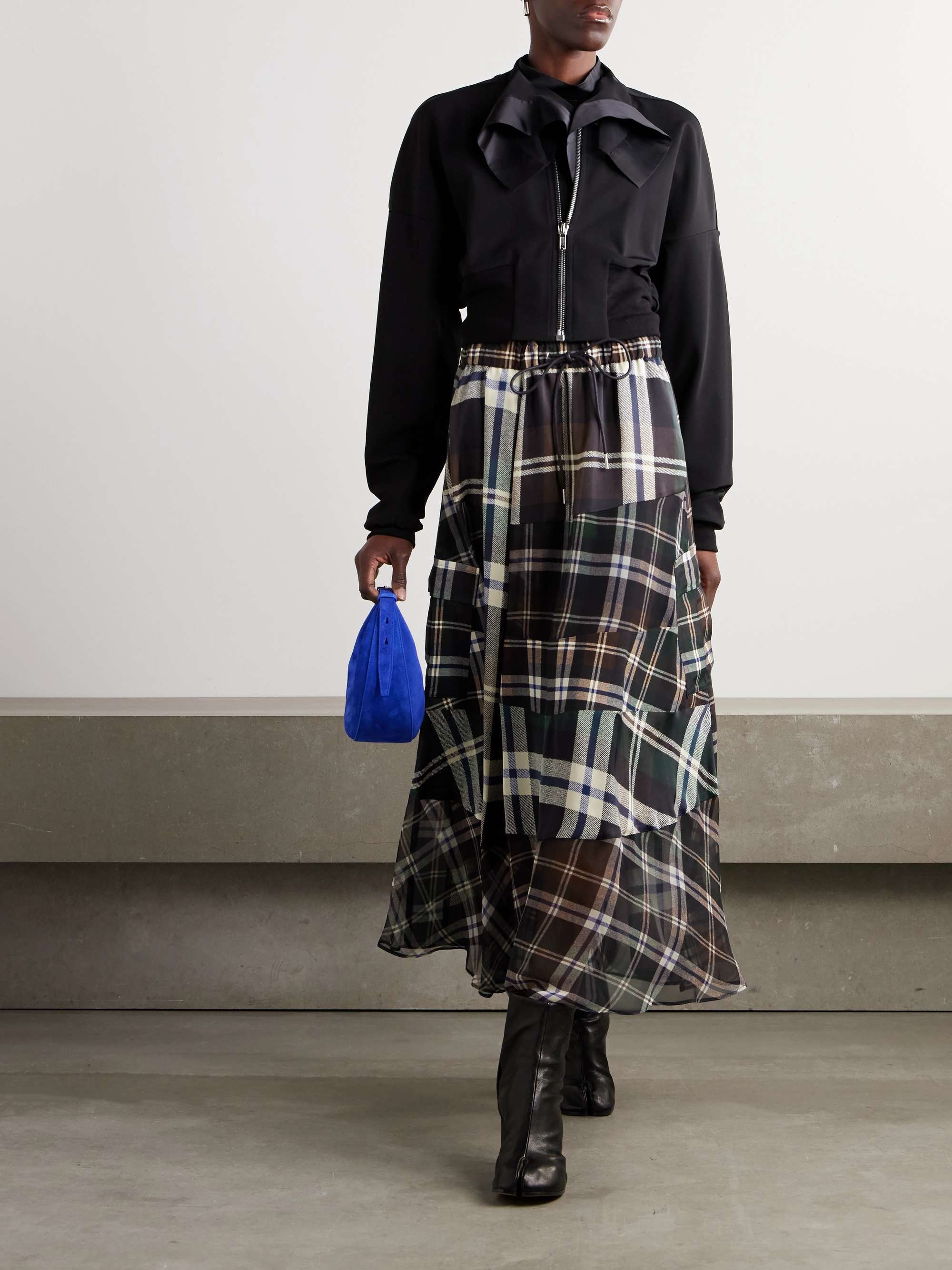 Patchwork checked chiffon maxi skirt view