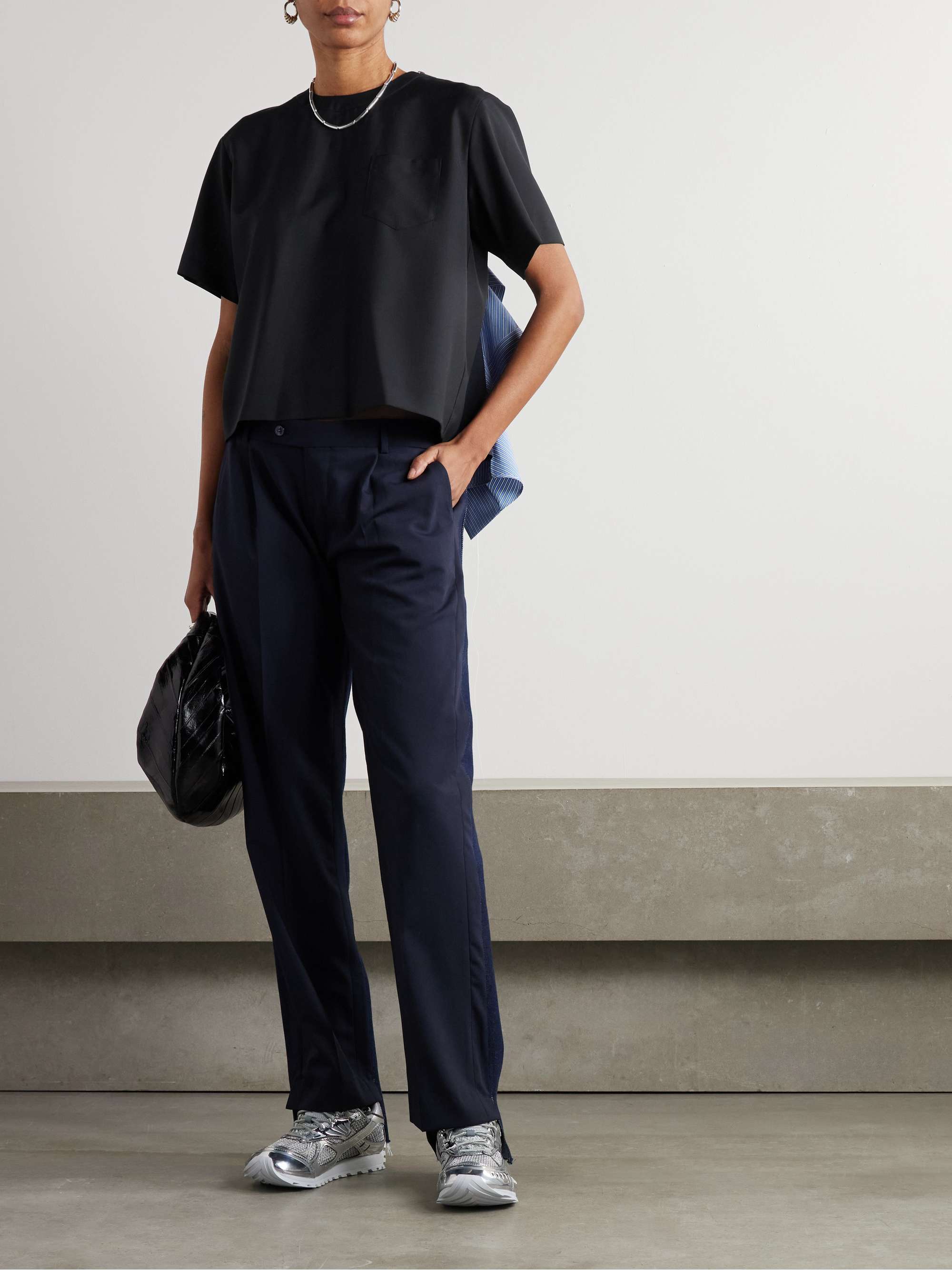 Cotton-blend poplin-paneled jersey top view
