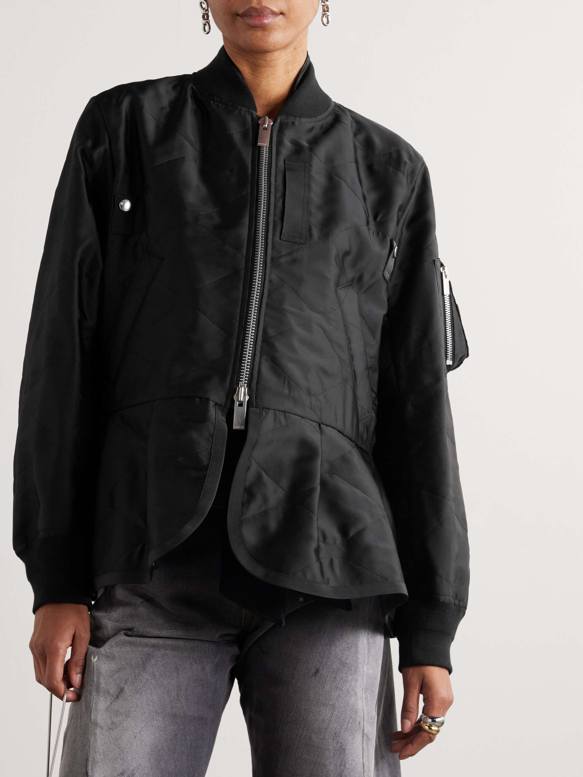 Grosgrain-trimmed quilted satin peplum jacket view