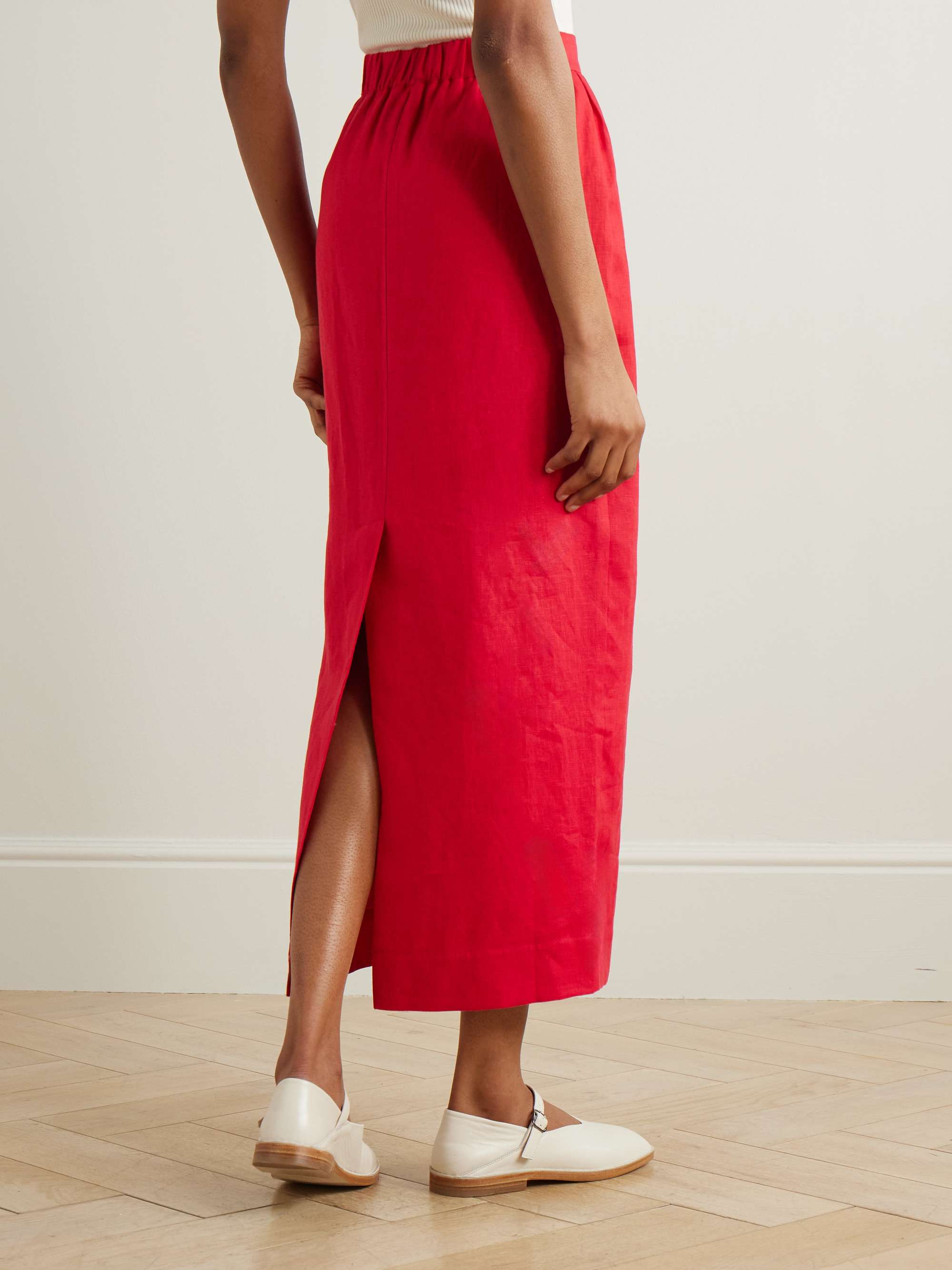 Bonnie gathered linen midi skirt view