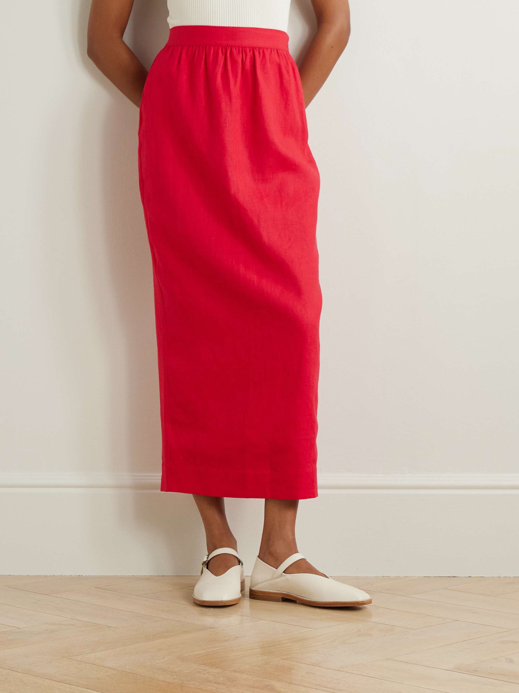 Bonnie gathered linen midi skirt view