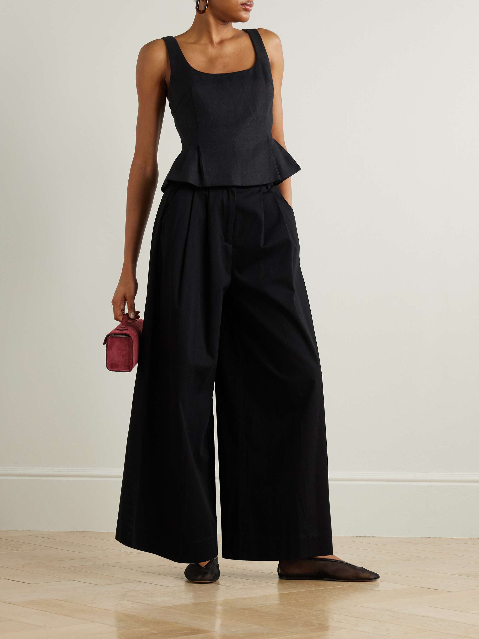 Wesley pleated cotton-twill wide-leg pants view