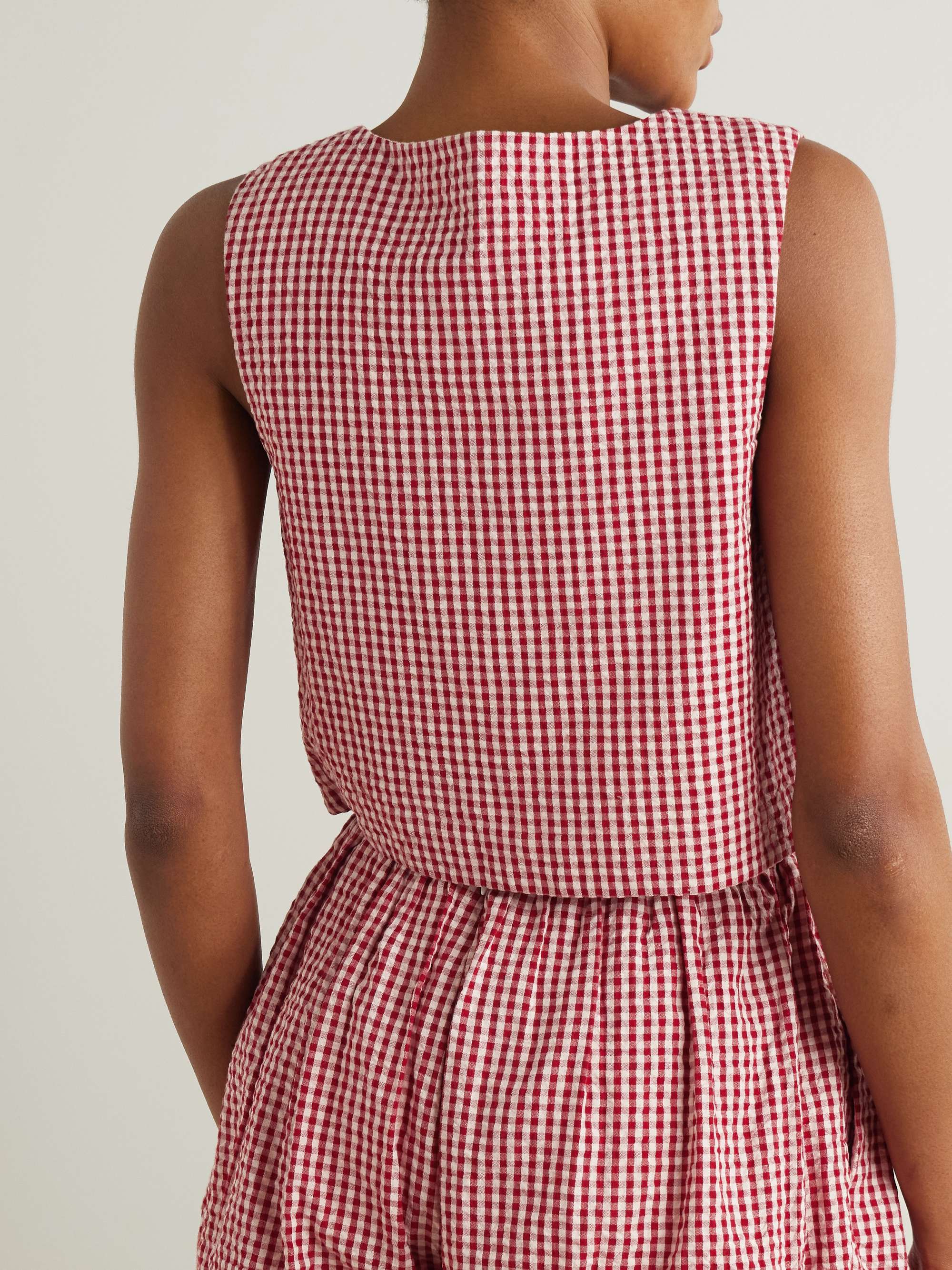 Rio cropped gingham linen-seersucker top view