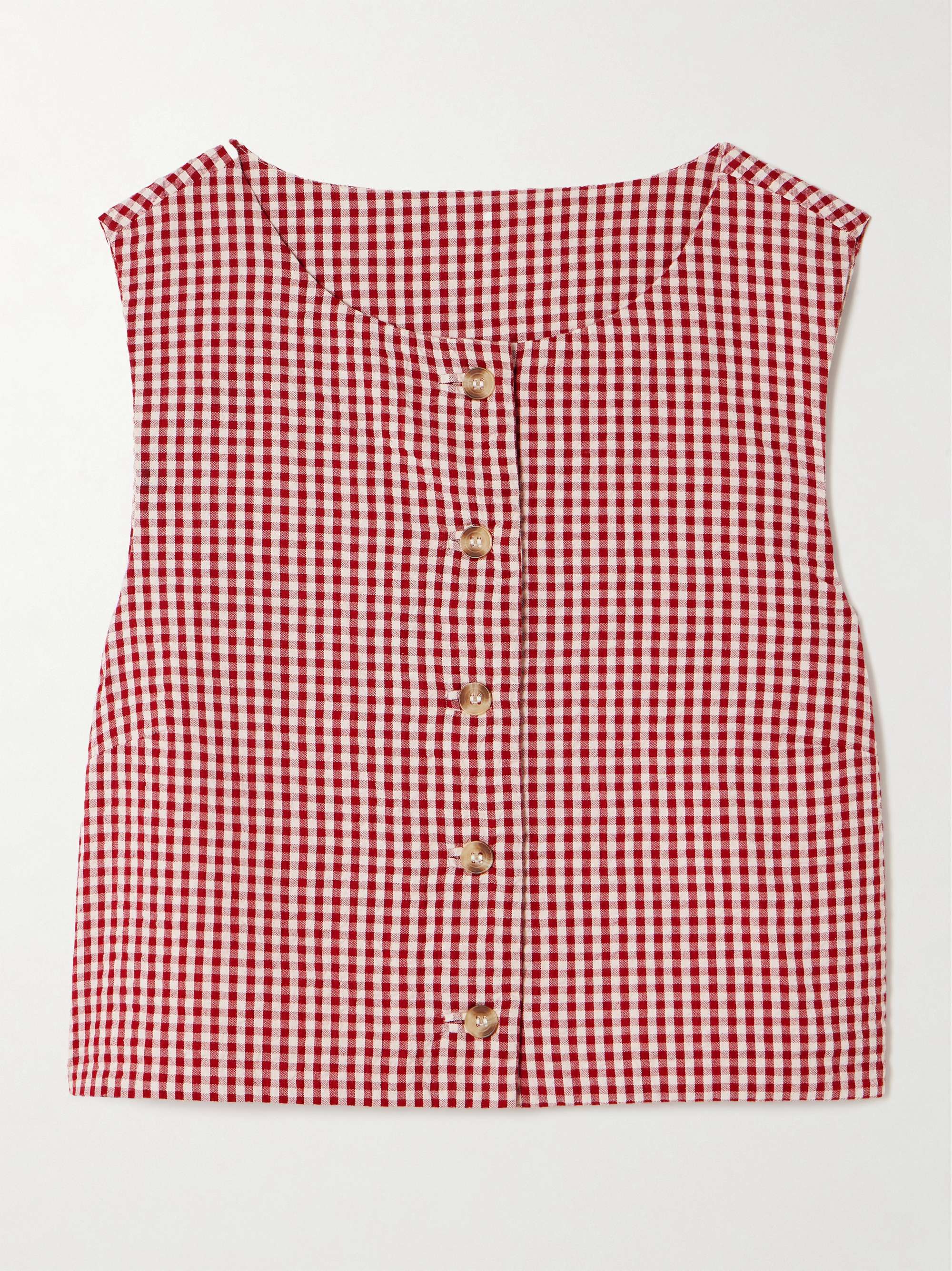 Rio cropped gingham linen-seersucker top view