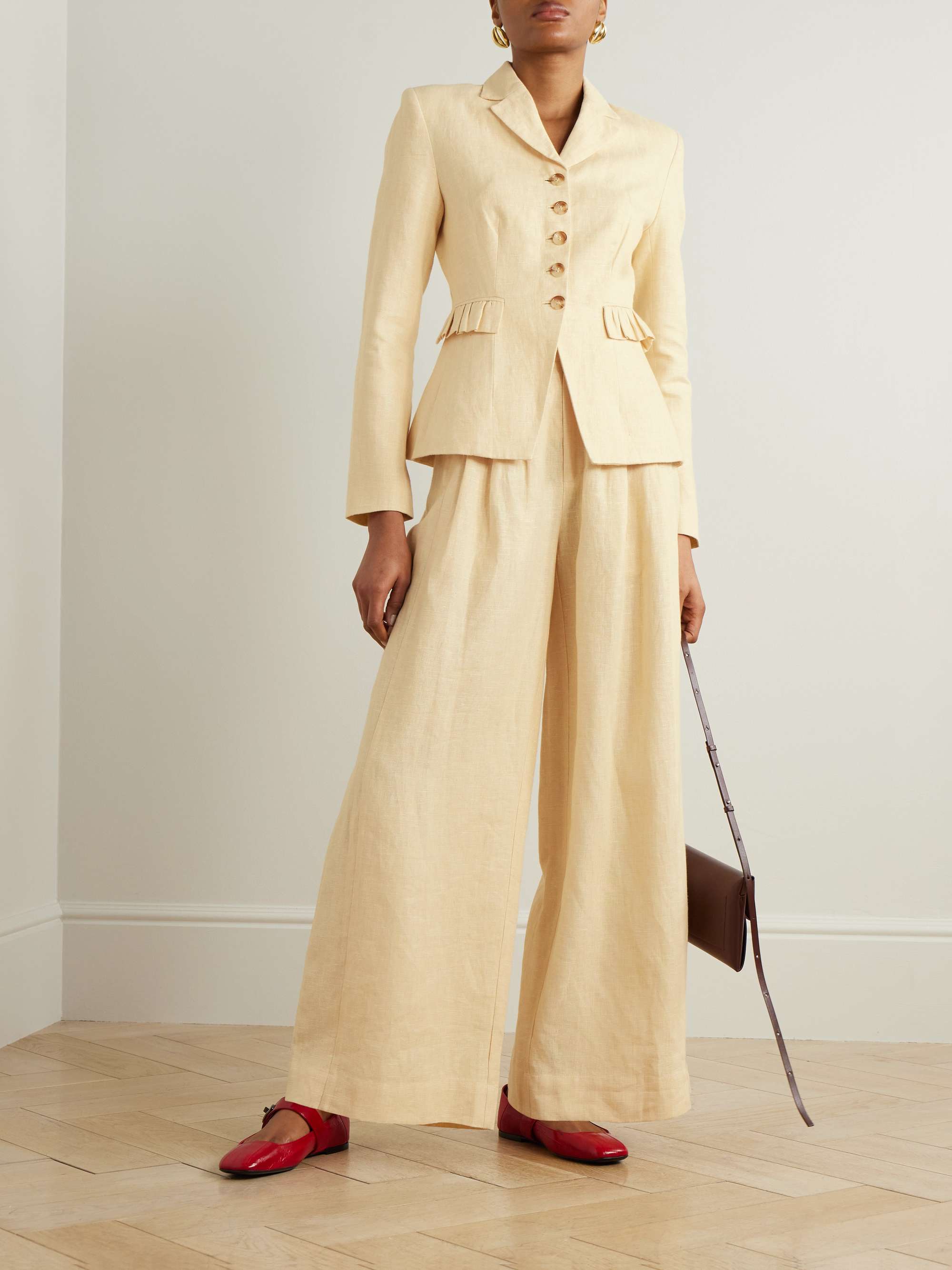 Parker pleated linen wide-leg pants view